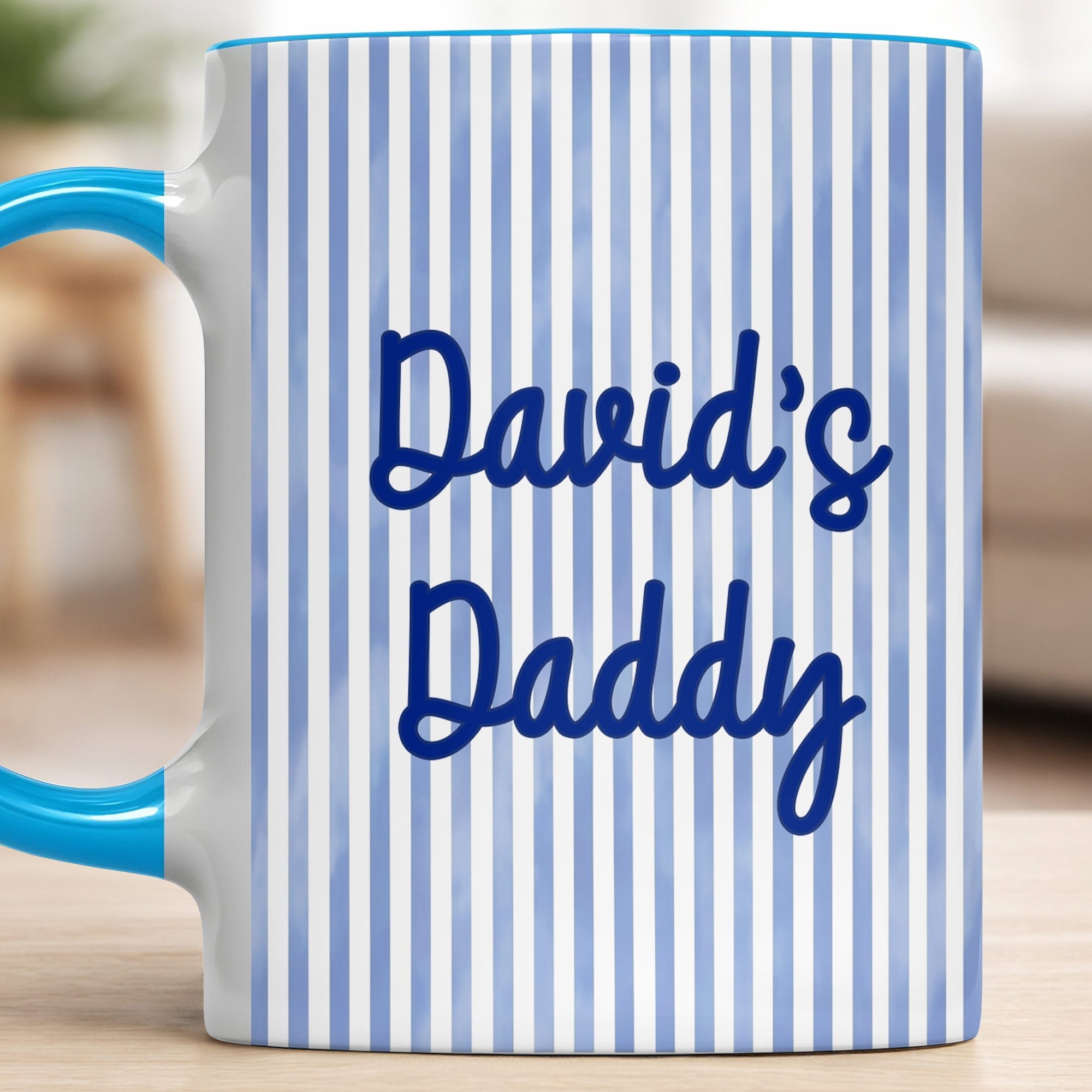 Personalized Pink Stripes Accent Mug Custom Name for Dad