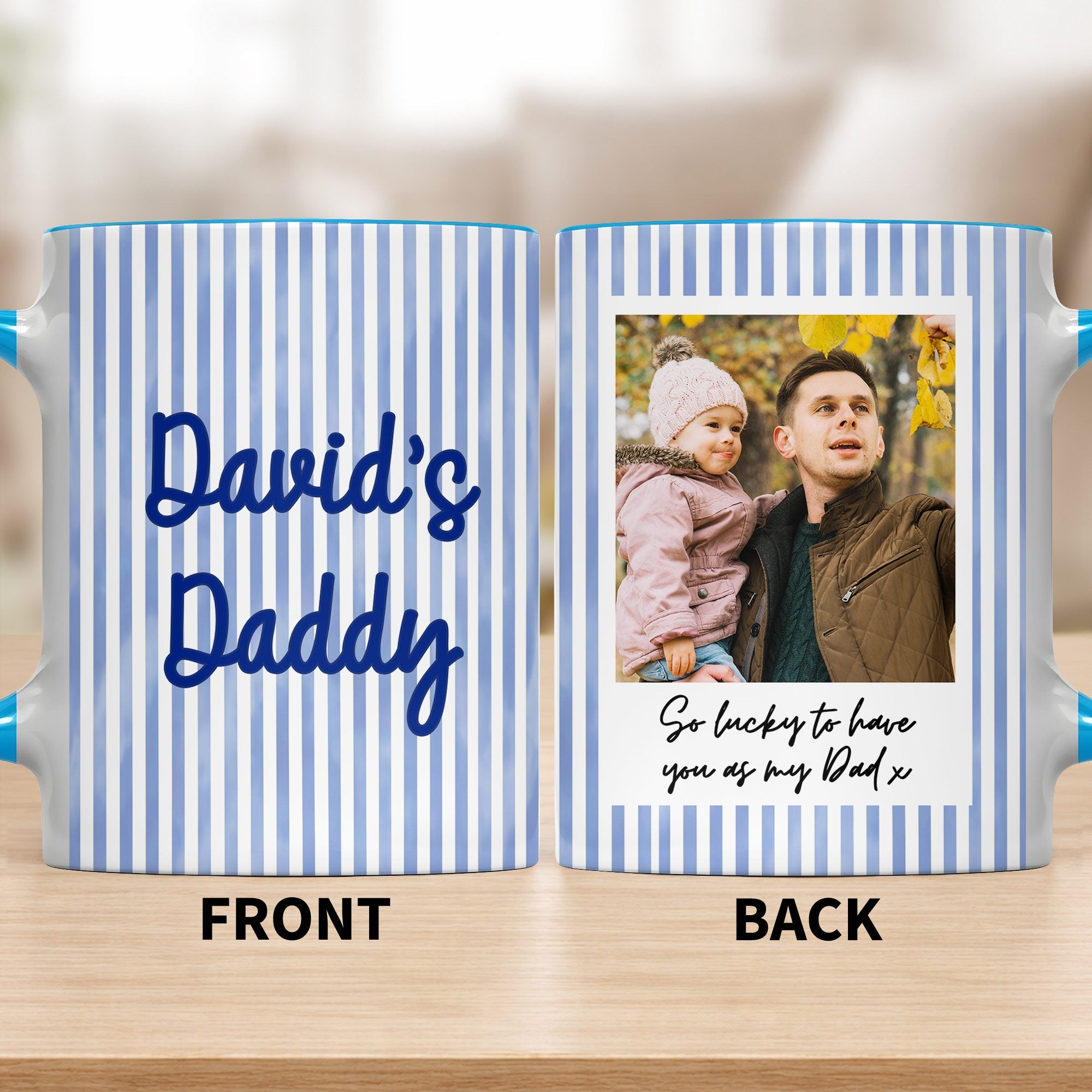 Personalized Pink Stripes Accent Mug Custom Name for Dad