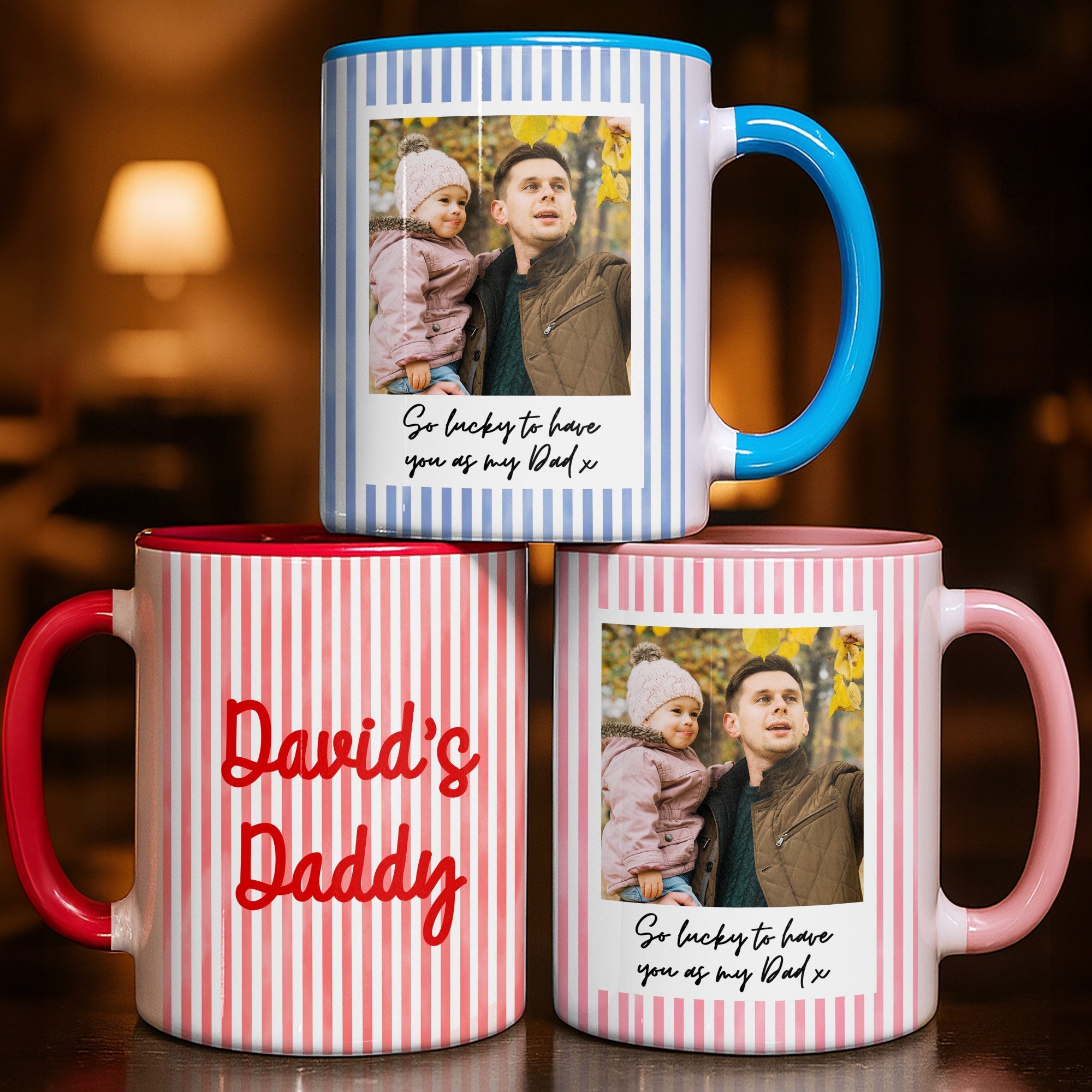 Personalized Pink Stripes Accent Mug Custom Name for Dad