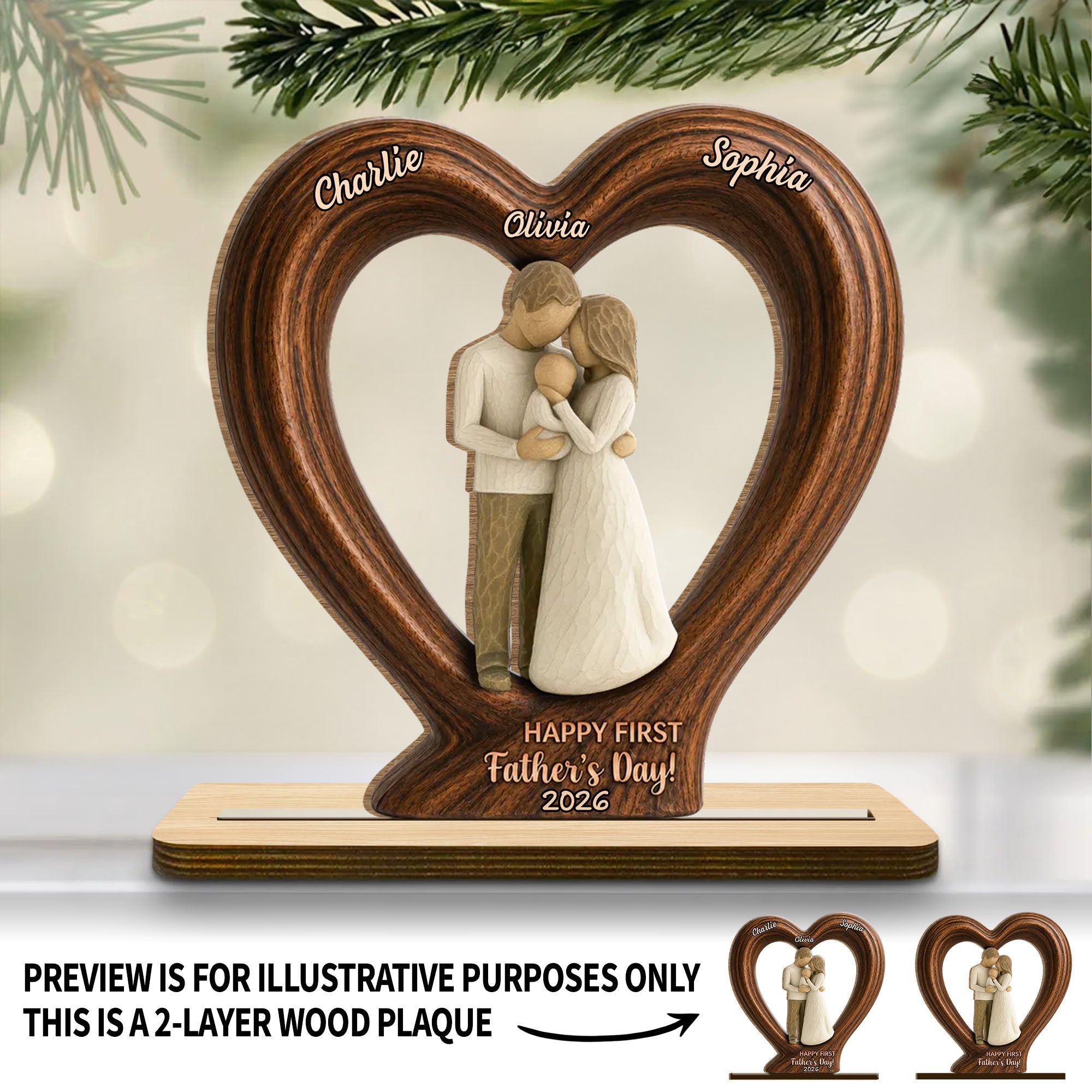 Personalized 2-Layer Wood Plaque Custom Family Gift for Dad