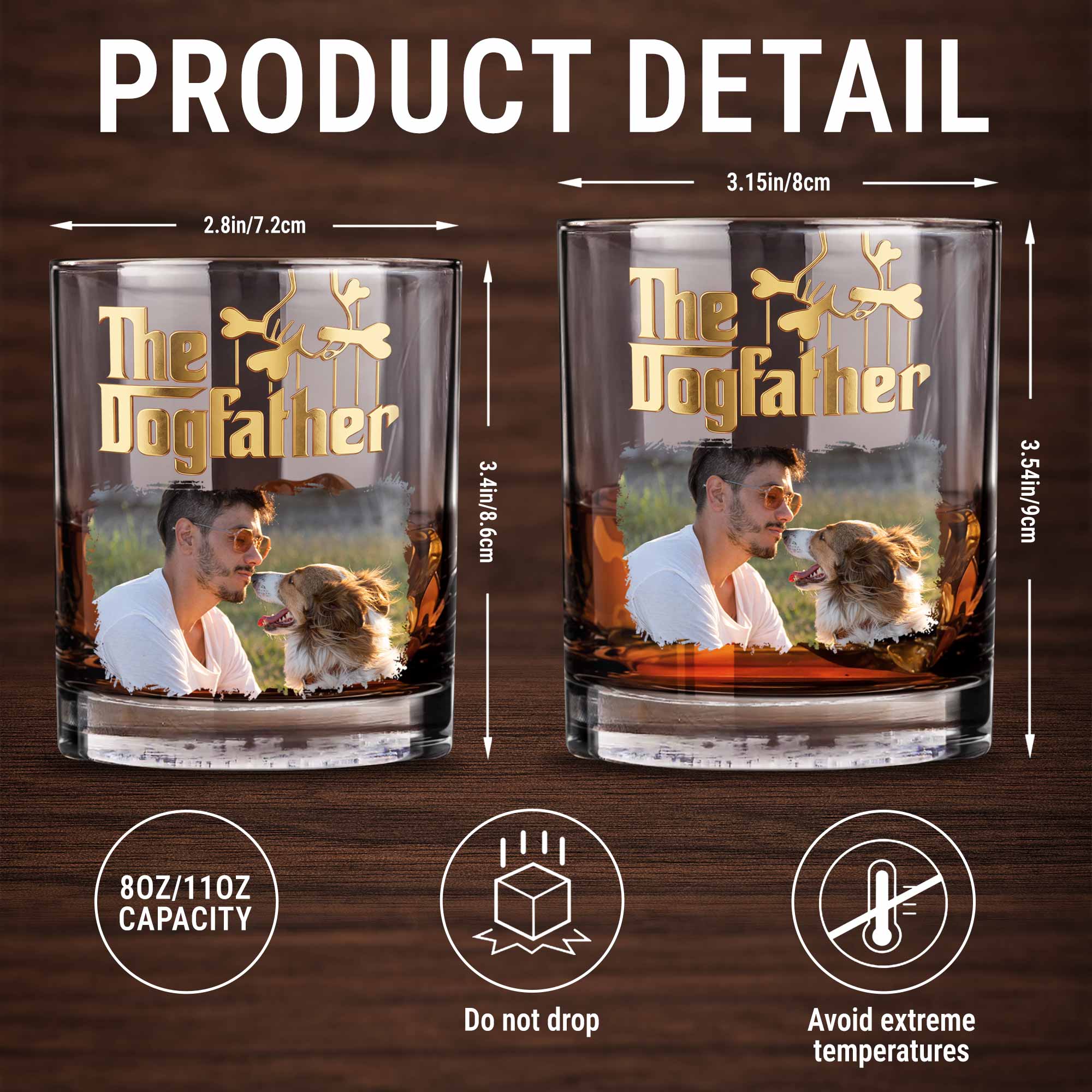 Personalized Custom Photo Whiskey Glass Gift for Dog Dad