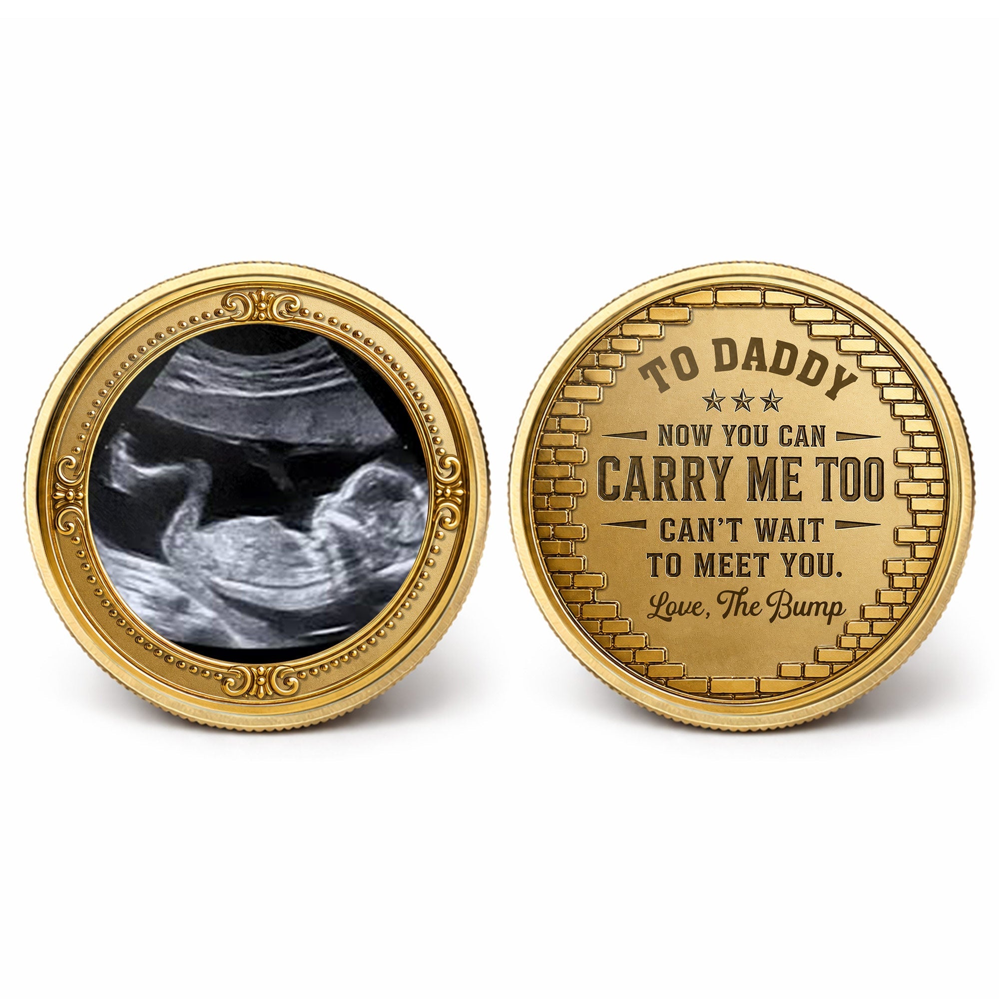Personalized Baby Bump Ultrasound Photo Coin Custom Keepsake Gift for Dad