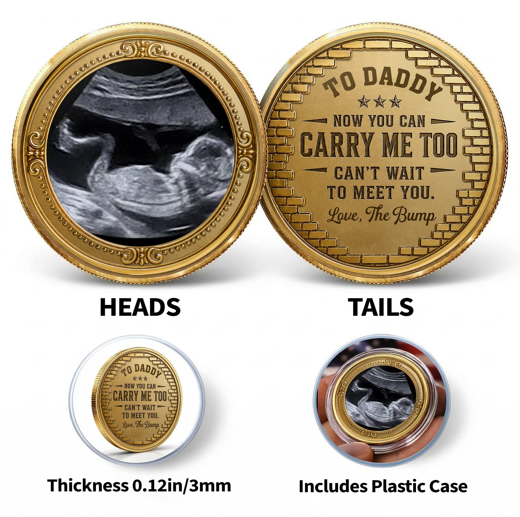 Personalized Baby Bump Ultrasound Photo Coin Custom Keepsake Gift for Dad