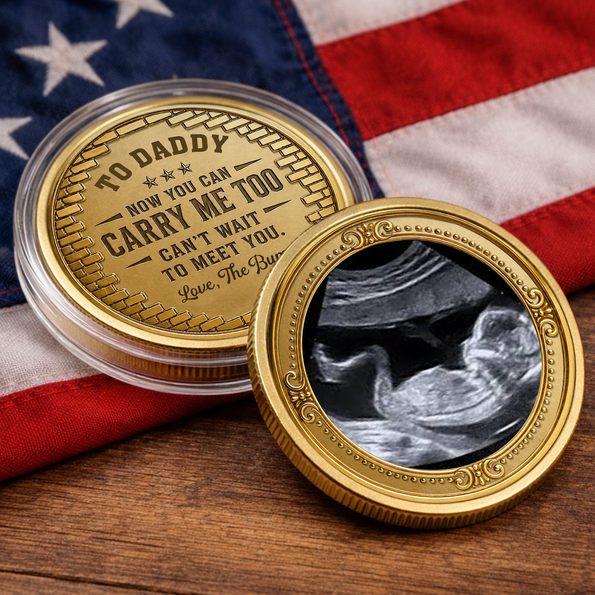 Personalized Baby Bump Ultrasound Photo Coin Custom Keepsake Gift for Dad