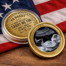 Load image into Gallery viewer, Personalized Baby Bump Ultrasound Photo Coin Custom Keepsake Gift for Dad
