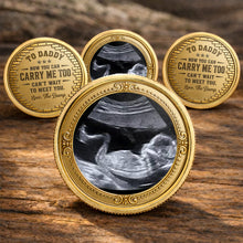 Load image into Gallery viewer, Personalized Baby Bump Ultrasound Photo Coin Custom Keepsake Gift for Dad

