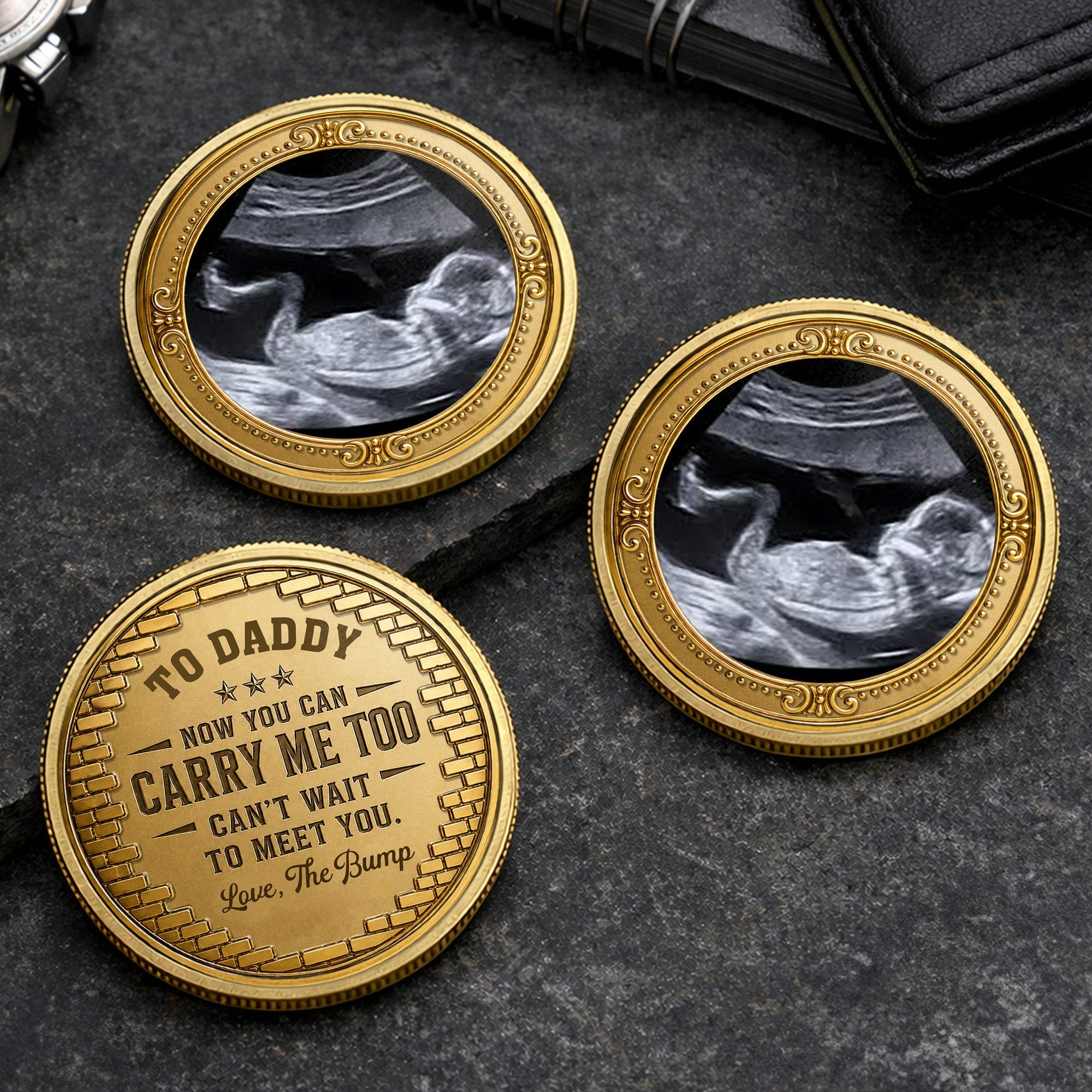 Personalized Baby Bump Ultrasound Photo Coin Custom Keepsake Gift for Dad