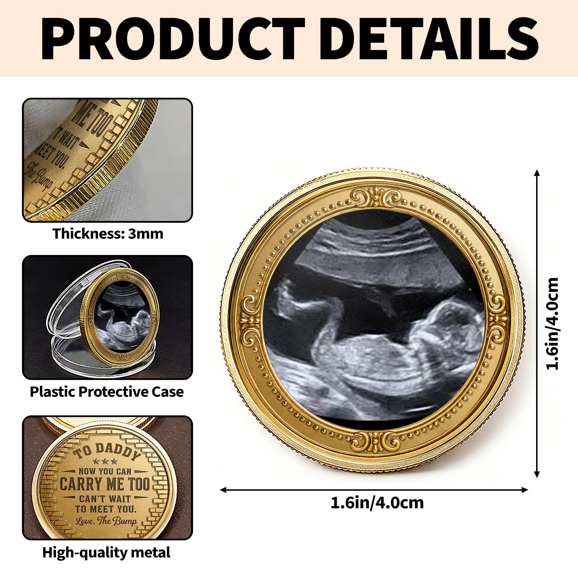 Personalized Baby Bump Ultrasound Photo Coin Custom Keepsake Gift for Dad