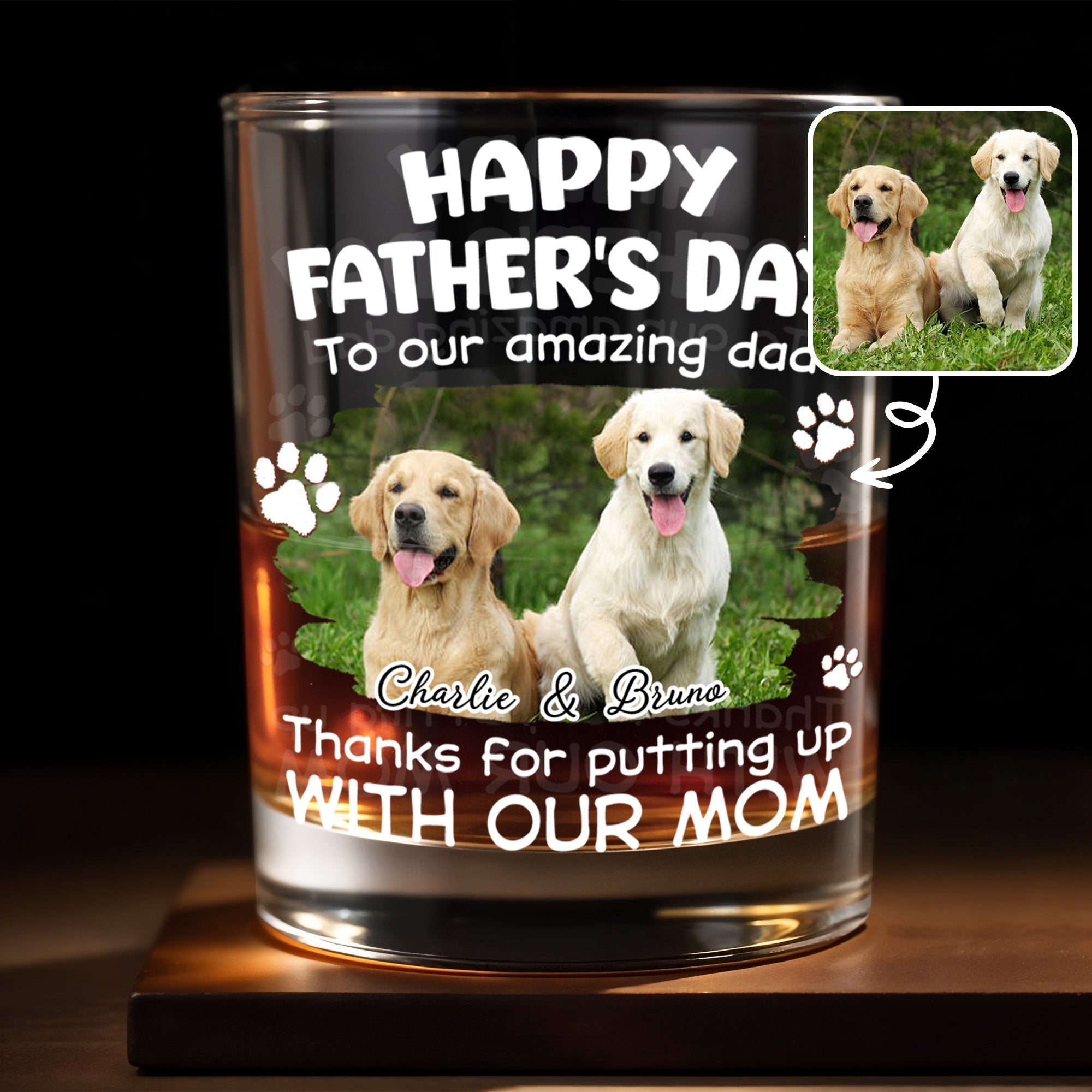 Personalized Whiskey Glass Custom Dog Photo Gift for Dad