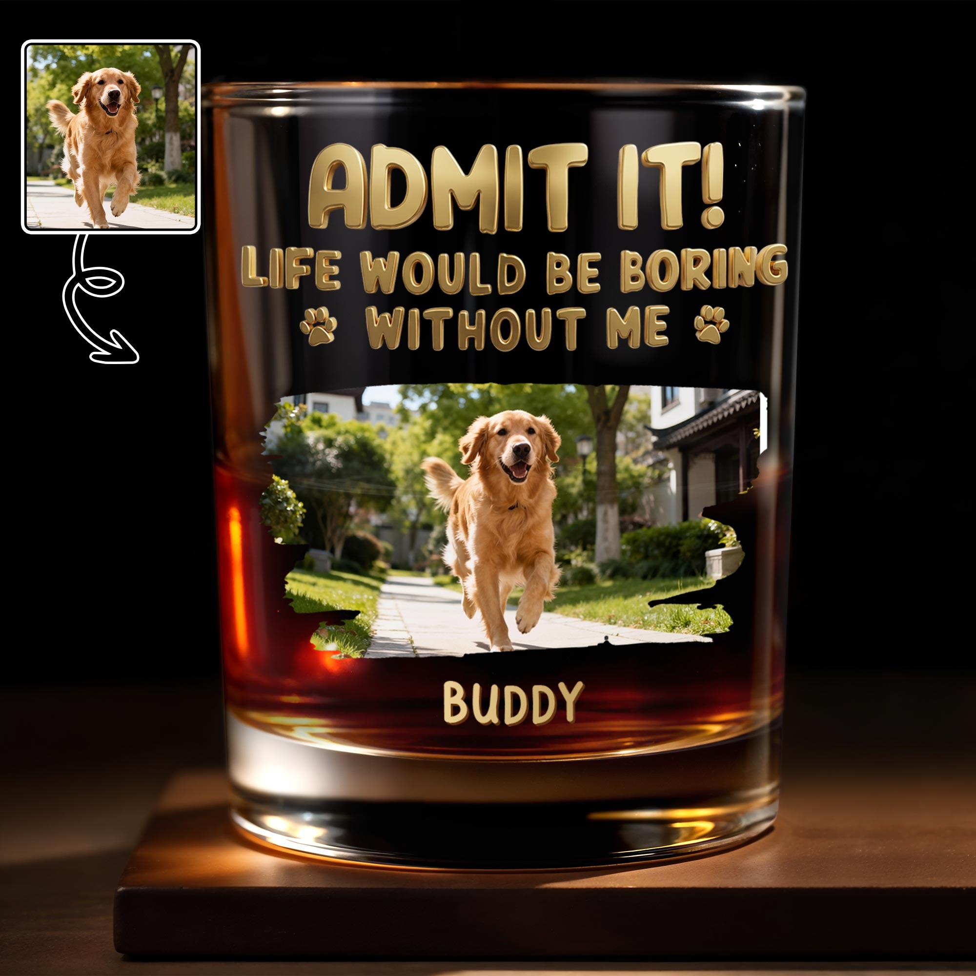 Personalized Whiskey Glass Custom Dog Photo Gift for Dad