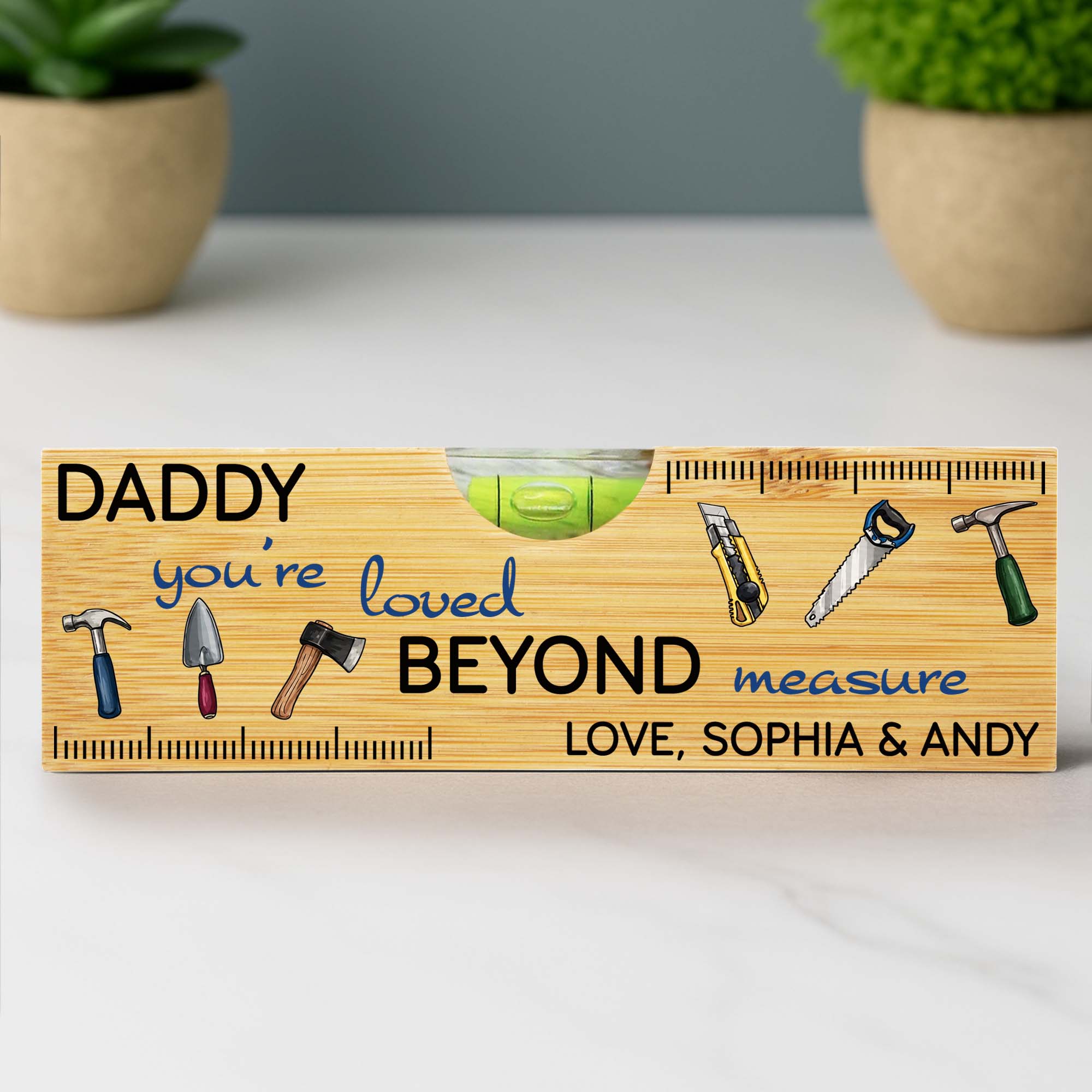 Personalized Wooden Spirit Level Bottle Opener Gift for Dad