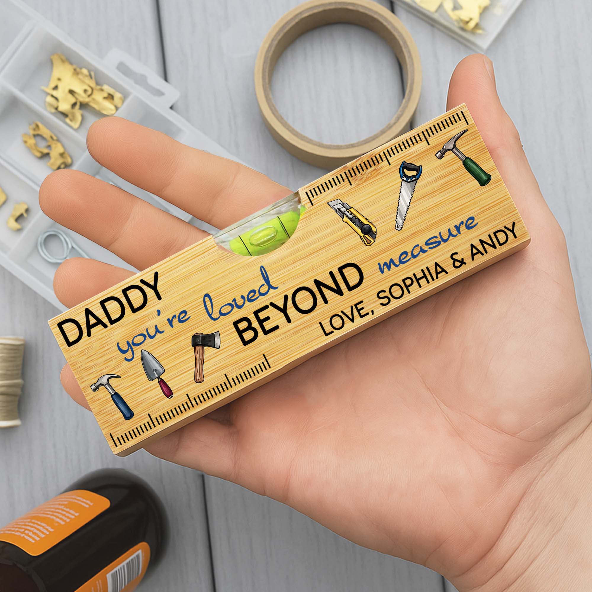 Personalized Wooden Spirit Level Bottle Opener Gift for Dad