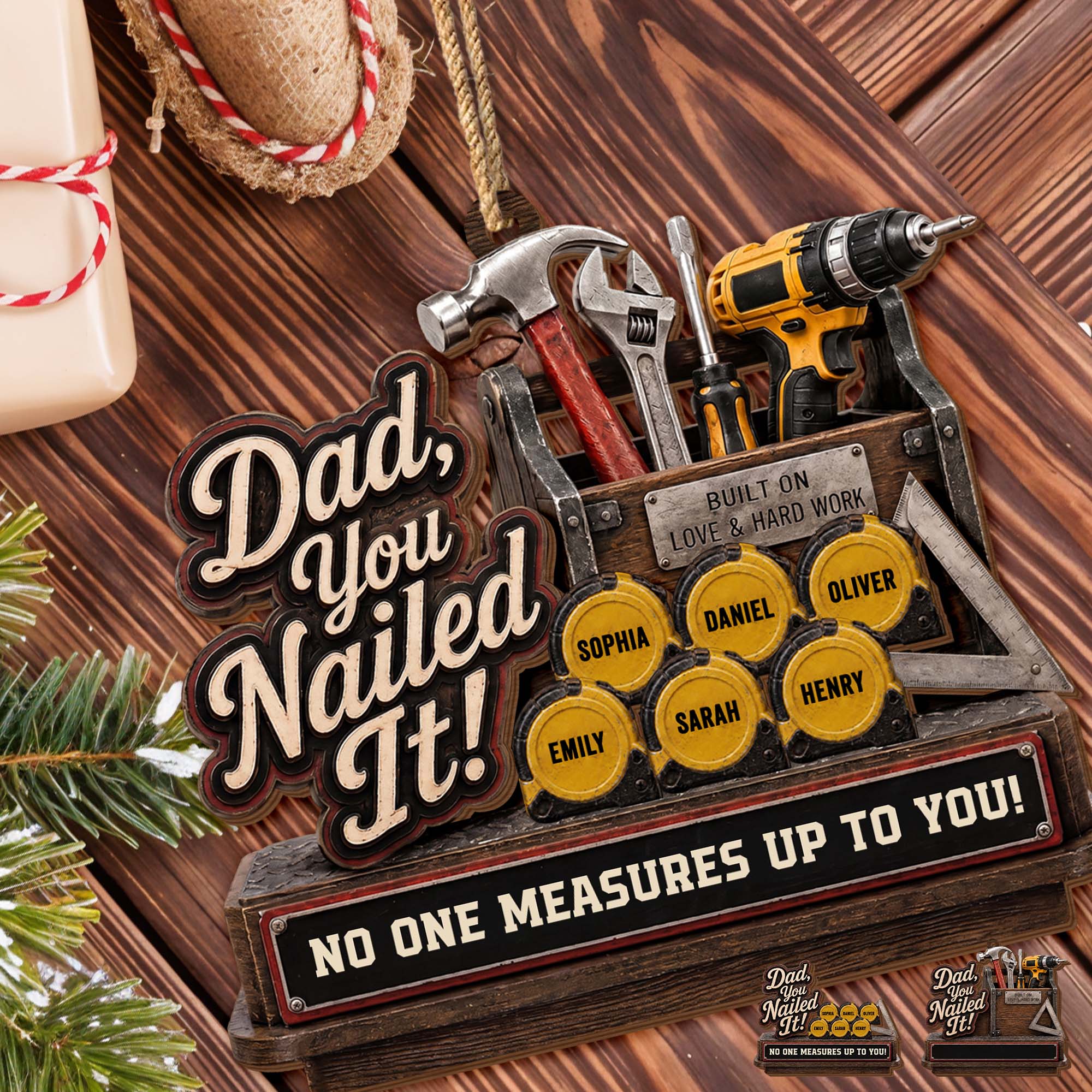 Personalized Double Layer Wood Ornament for Dad Gift Idea