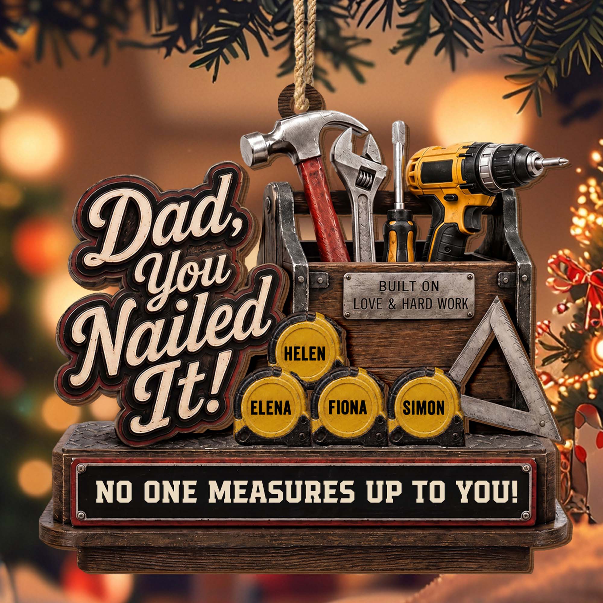 Personalized Double Layer Wood Ornament for Dad Gift Idea