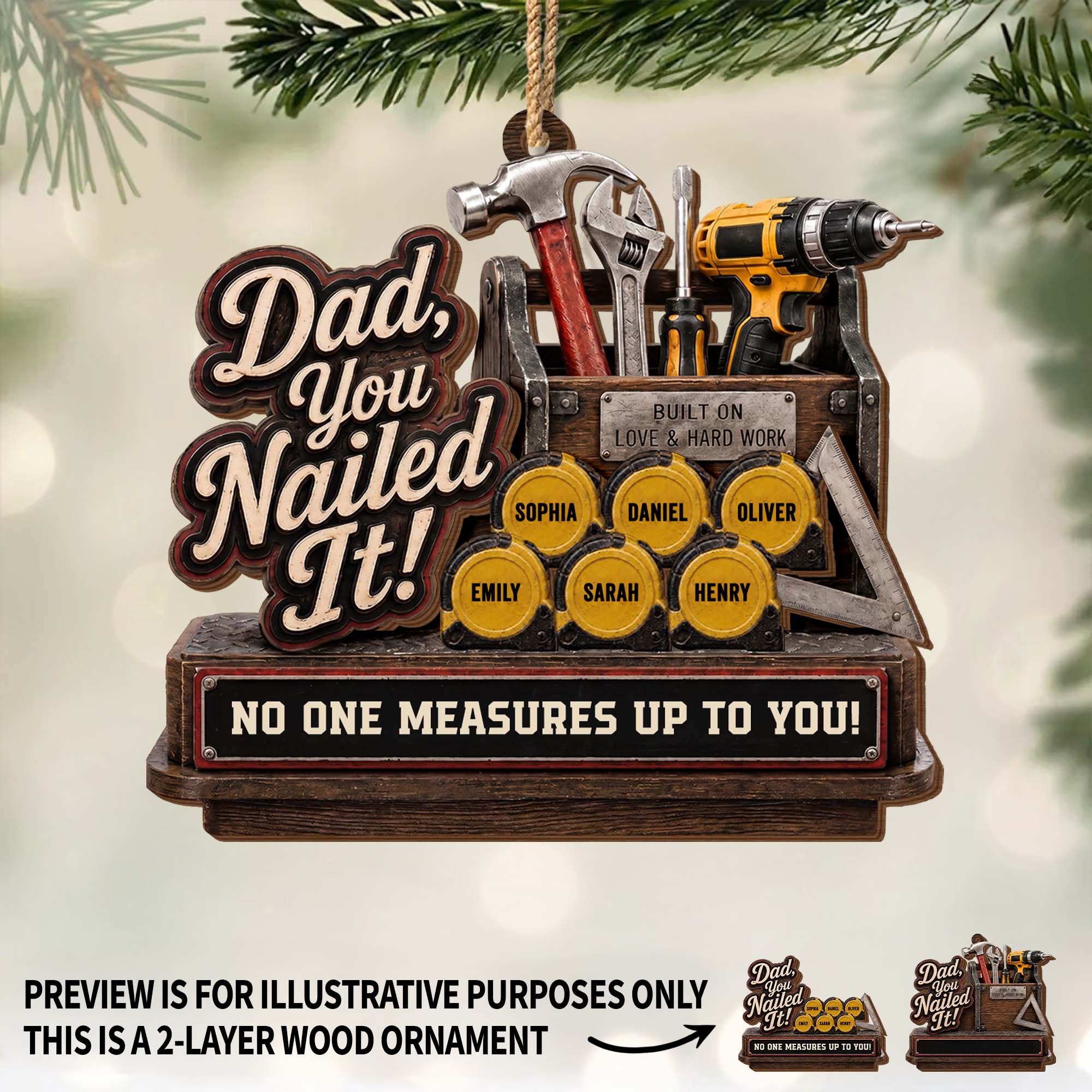 Personalized Double Layer Wood Ornament for Dad Gift Idea
