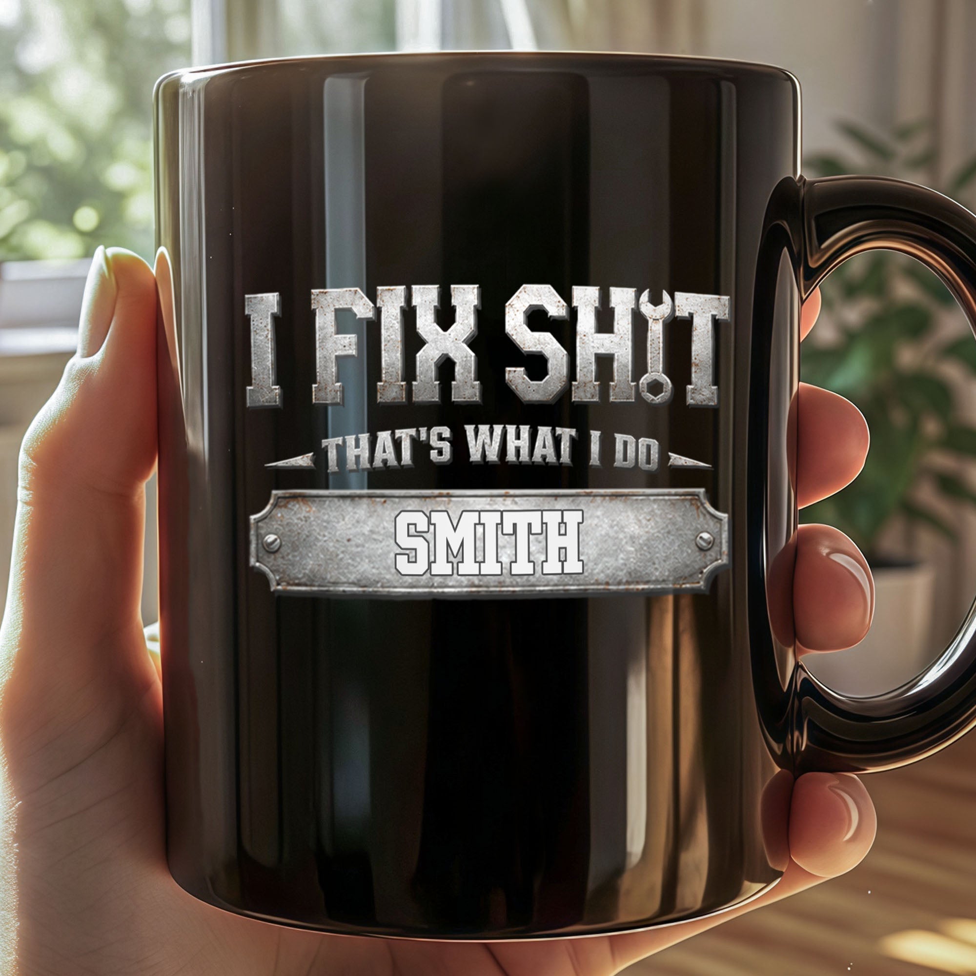 Personalized Black Mug Custom Quote Gift for Dad Handyman