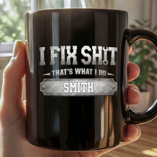 Load image into Gallery viewer, Personalized Black Mug Custom Quote Gift for Dad Handyman
