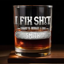 Load image into Gallery viewer, Personalized Custom Whiskey Glass with Metal Wrench Graphic Gift for Dad
