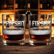 Load image into Gallery viewer, Personalized Custom Whiskey Glass with Metal Wrench Graphic Gift for Dad
