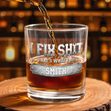 Load image into Gallery viewer, Personalized Custom Whiskey Glass with Metal Wrench Graphic Gift for Dad
