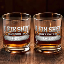 Load image into Gallery viewer, Personalized Custom Whiskey Glass with Metal Wrench Graphic Gift for Dad
