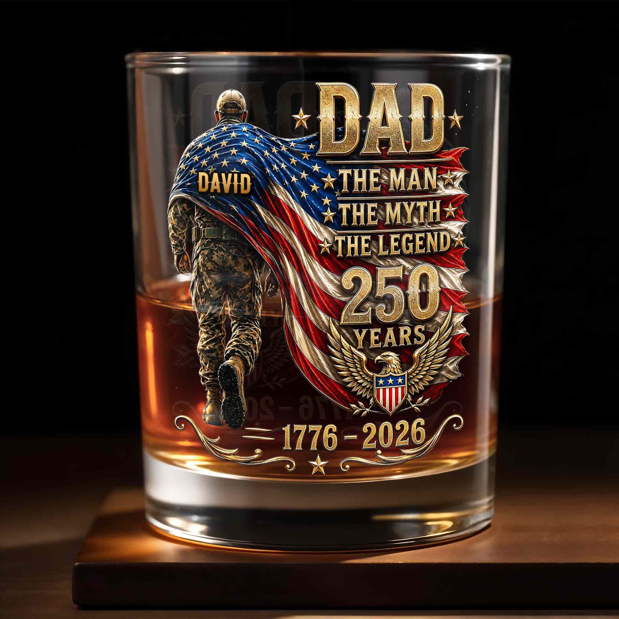 Personalized Custom Whiskey Glass American Flag Gift for Dad