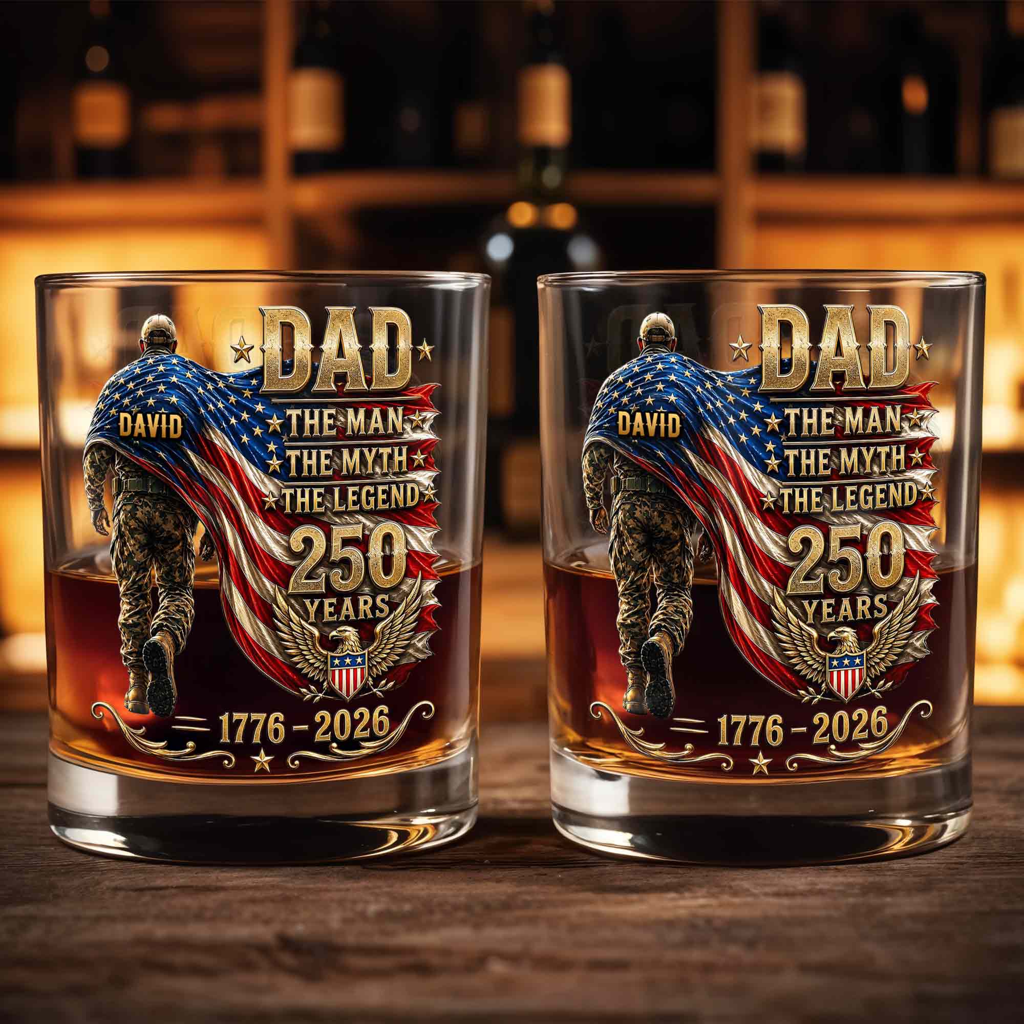 Personalized Custom Whiskey Glass American Flag Gift for Dad
