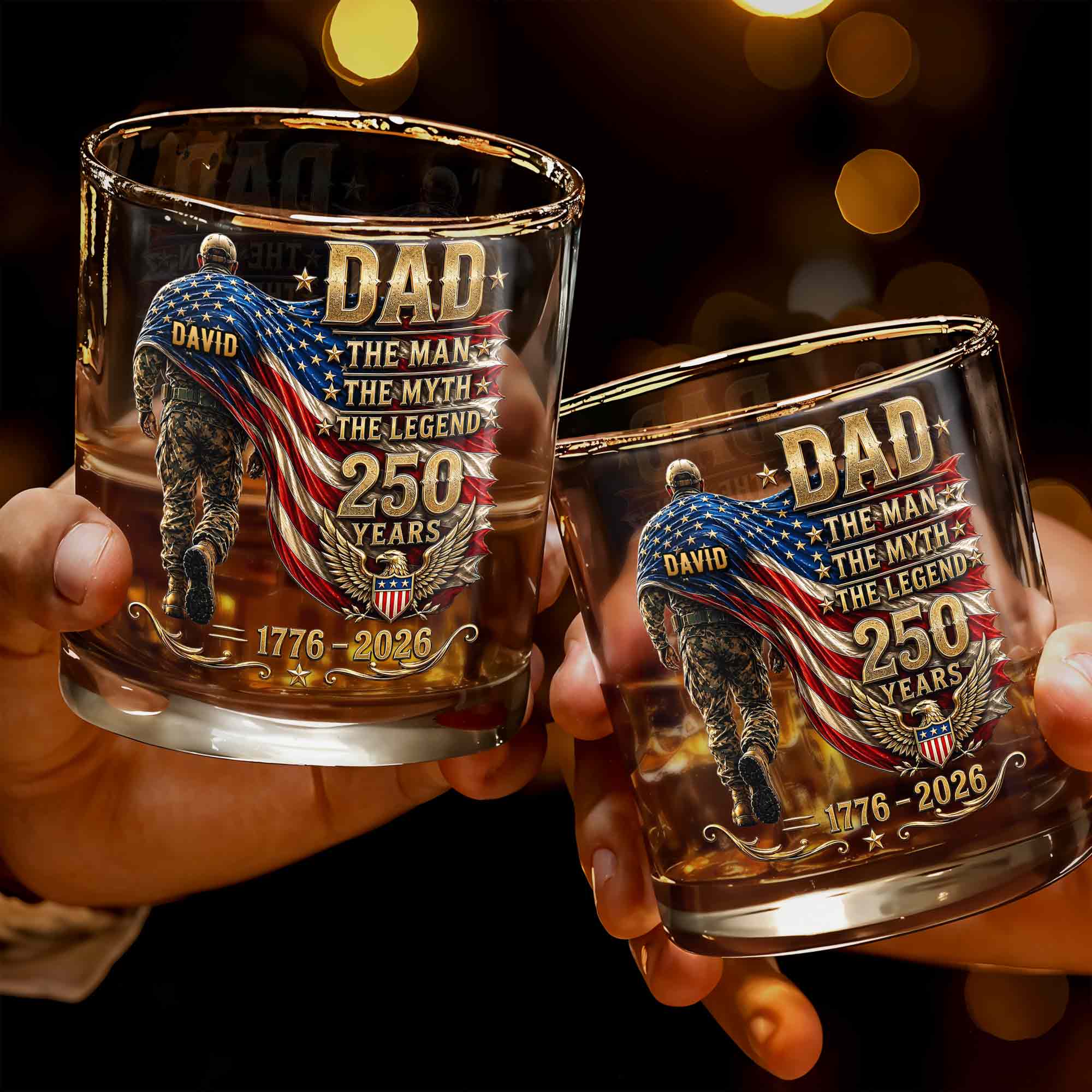 Personalized Custom Whiskey Glass American Flag Gift for Dad