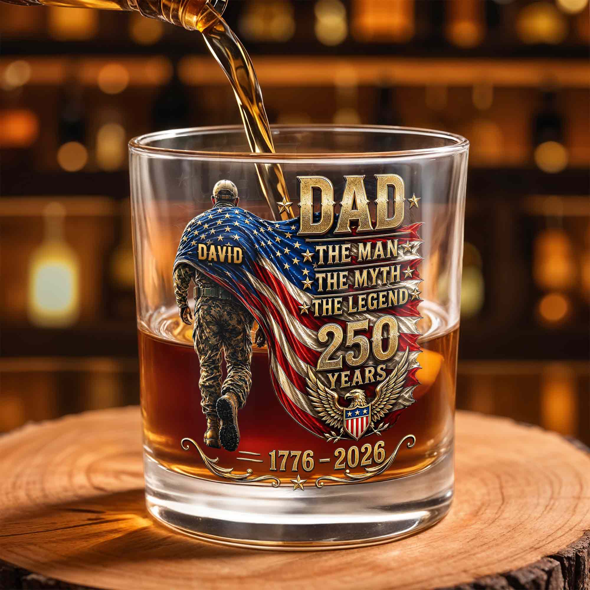 Personalized Custom Whiskey Glass American Flag Gift for Dad
