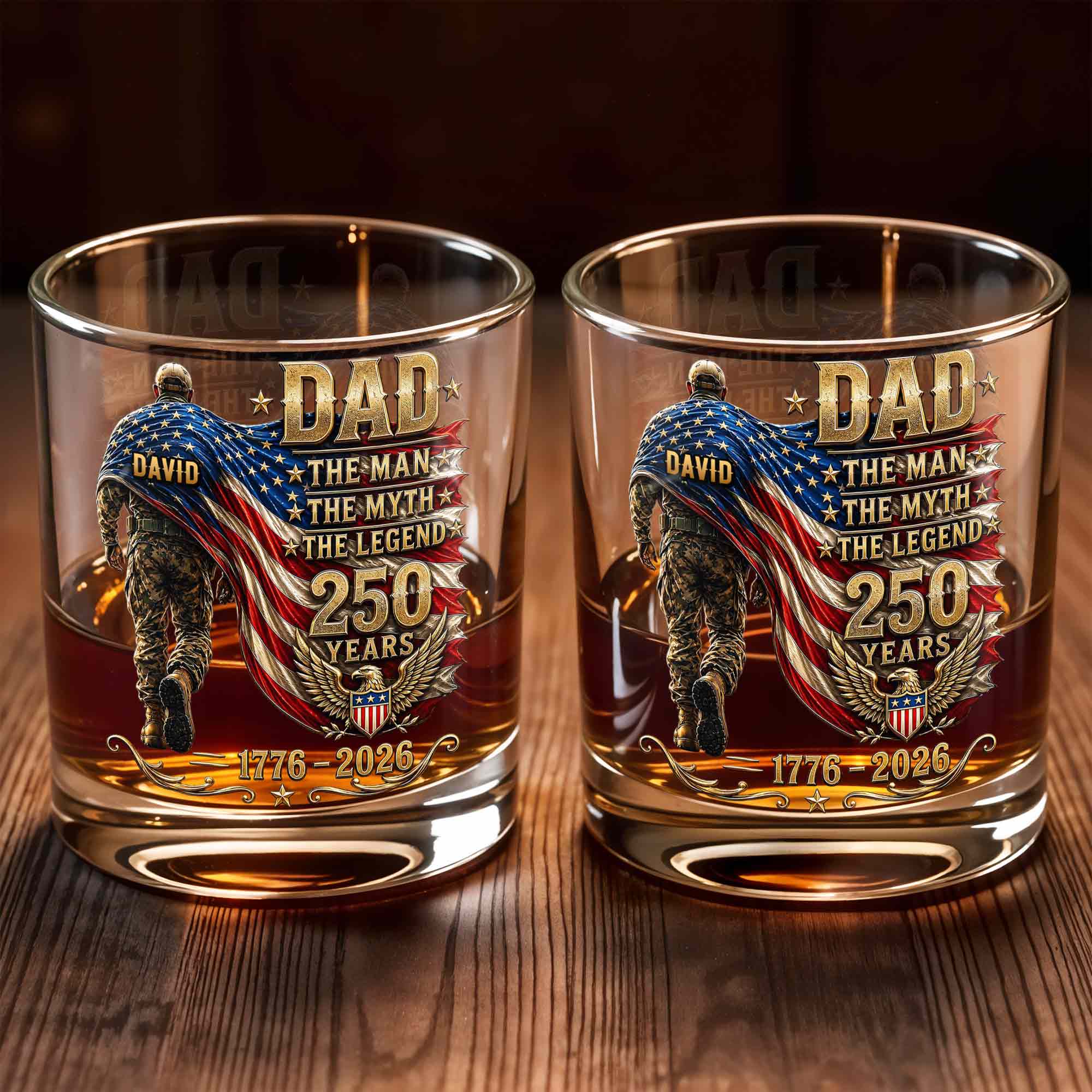 Personalized Custom Whiskey Glass American Flag Gift for Dad