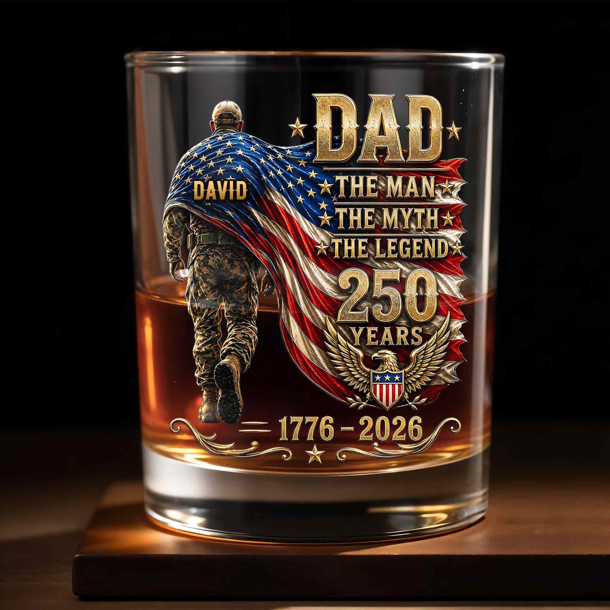 Personalized Custom Whiskey Glass American Flag Gift for Dad