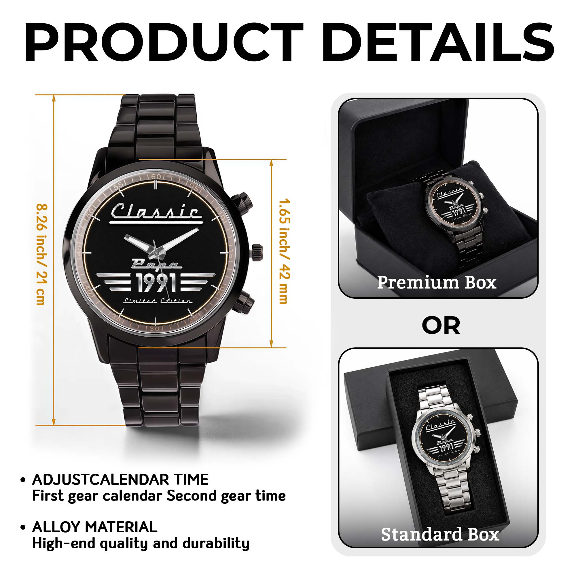 Personalized Men's Watch Custom Name Gift for Dad Black