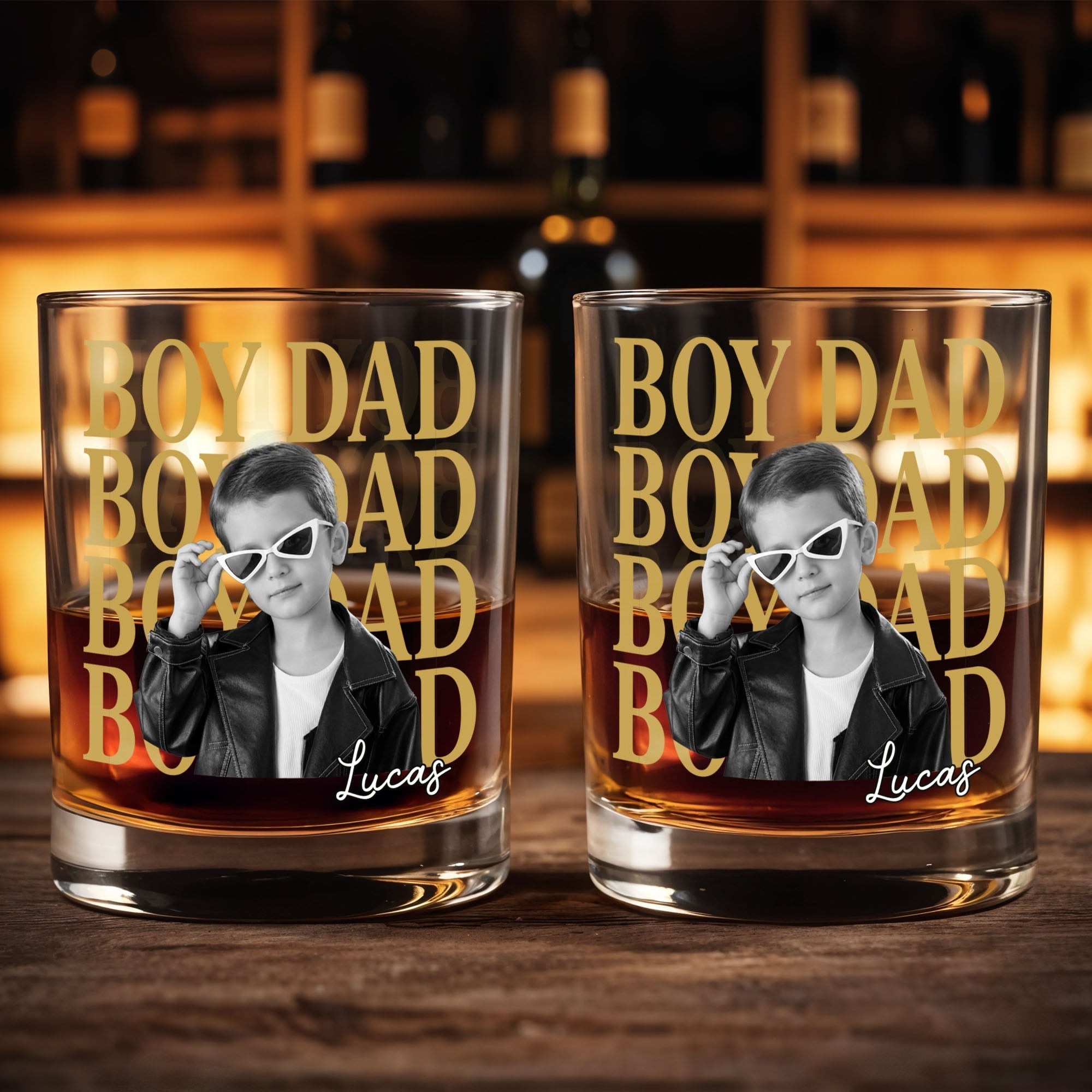 Personalized Custom Whiskey Glass with Photo & Heart Sunglasses Gift for Dad