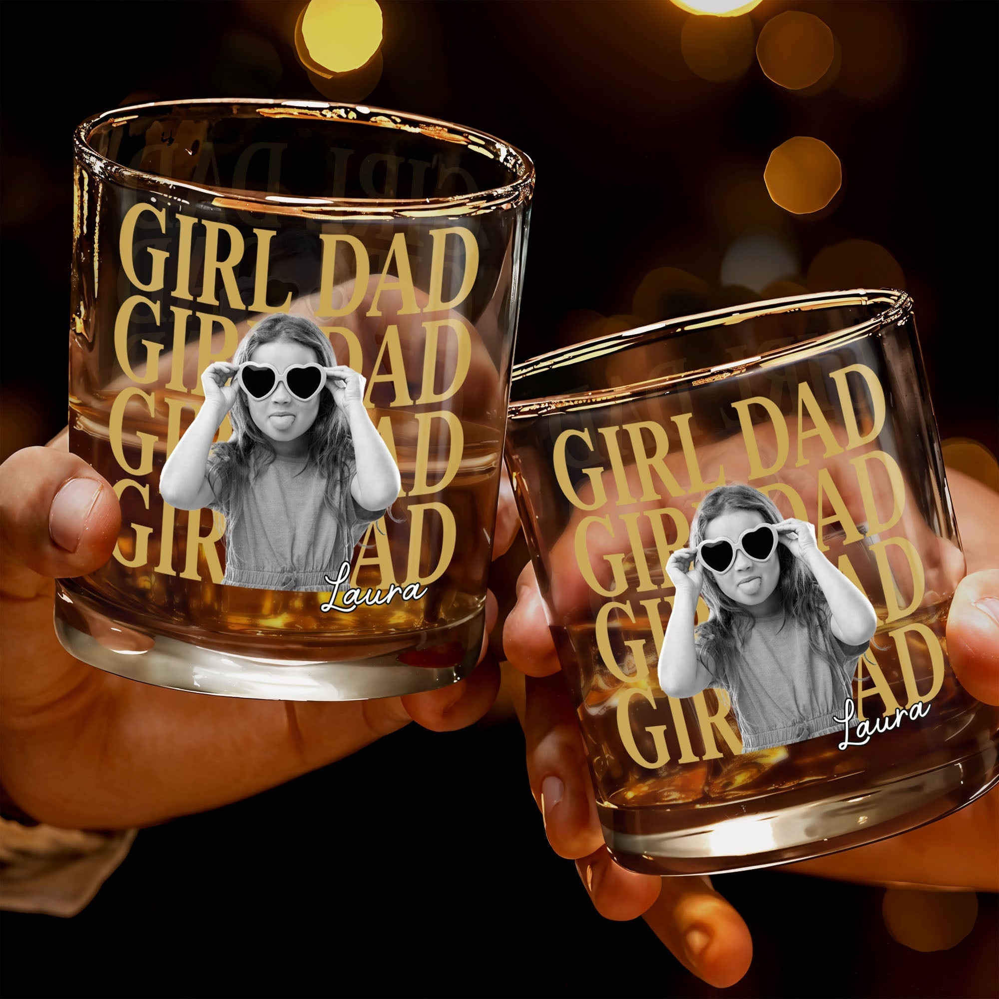 Personalized Custom Whiskey Glass with Photo & Heart Sunglasses Gift for Dad