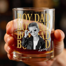 Load image into Gallery viewer, Personalized Custom Whiskey Glass with Photo &amp; Heart Sunglasses Gift for Dad
