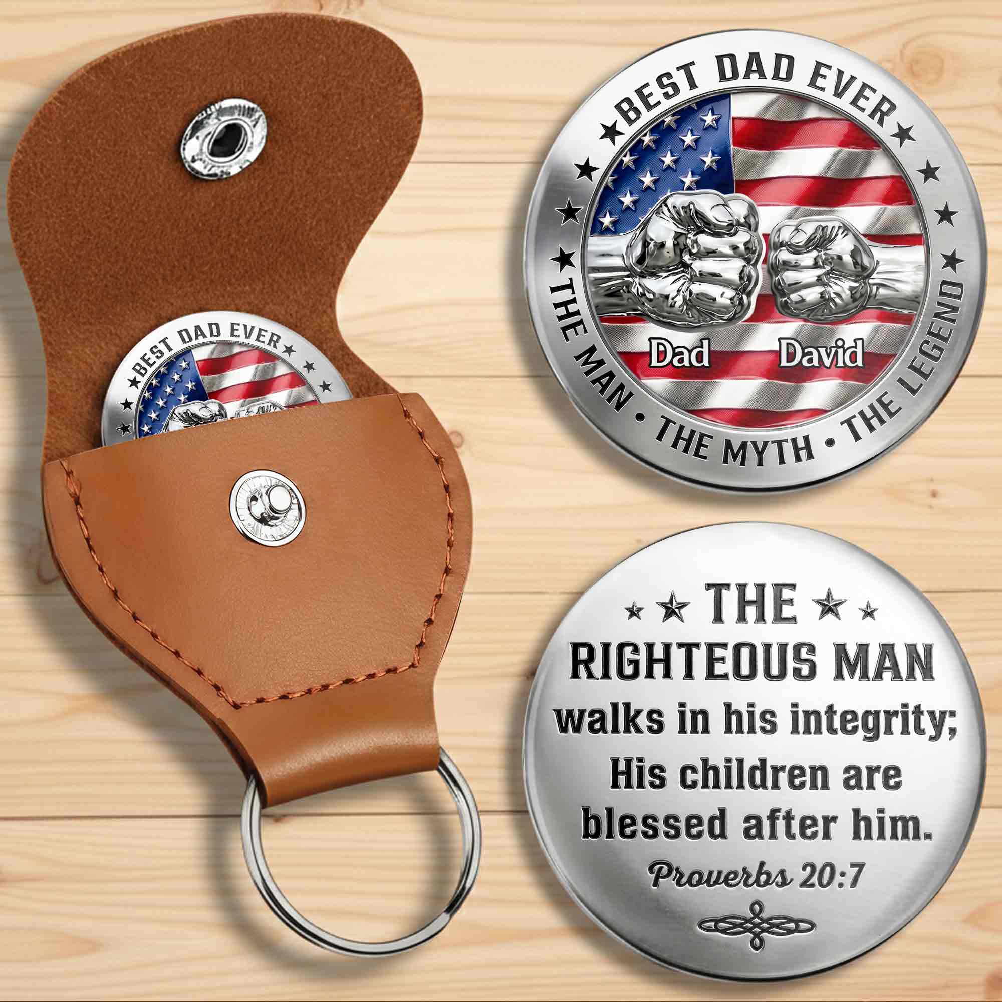 Personalized Pocket Hug Best Dad Ever Gift Custom Token