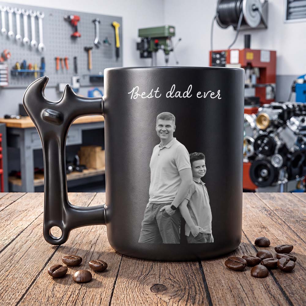 Personalized Wrench Handle Coffee Mug Custom Photo Gift for Dad