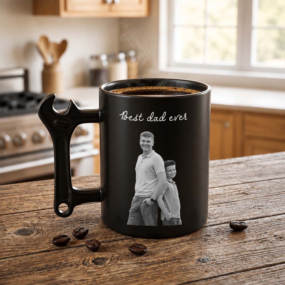 Personalized Wrench Handle Coffee Mug Custom Photo Gift for Dad