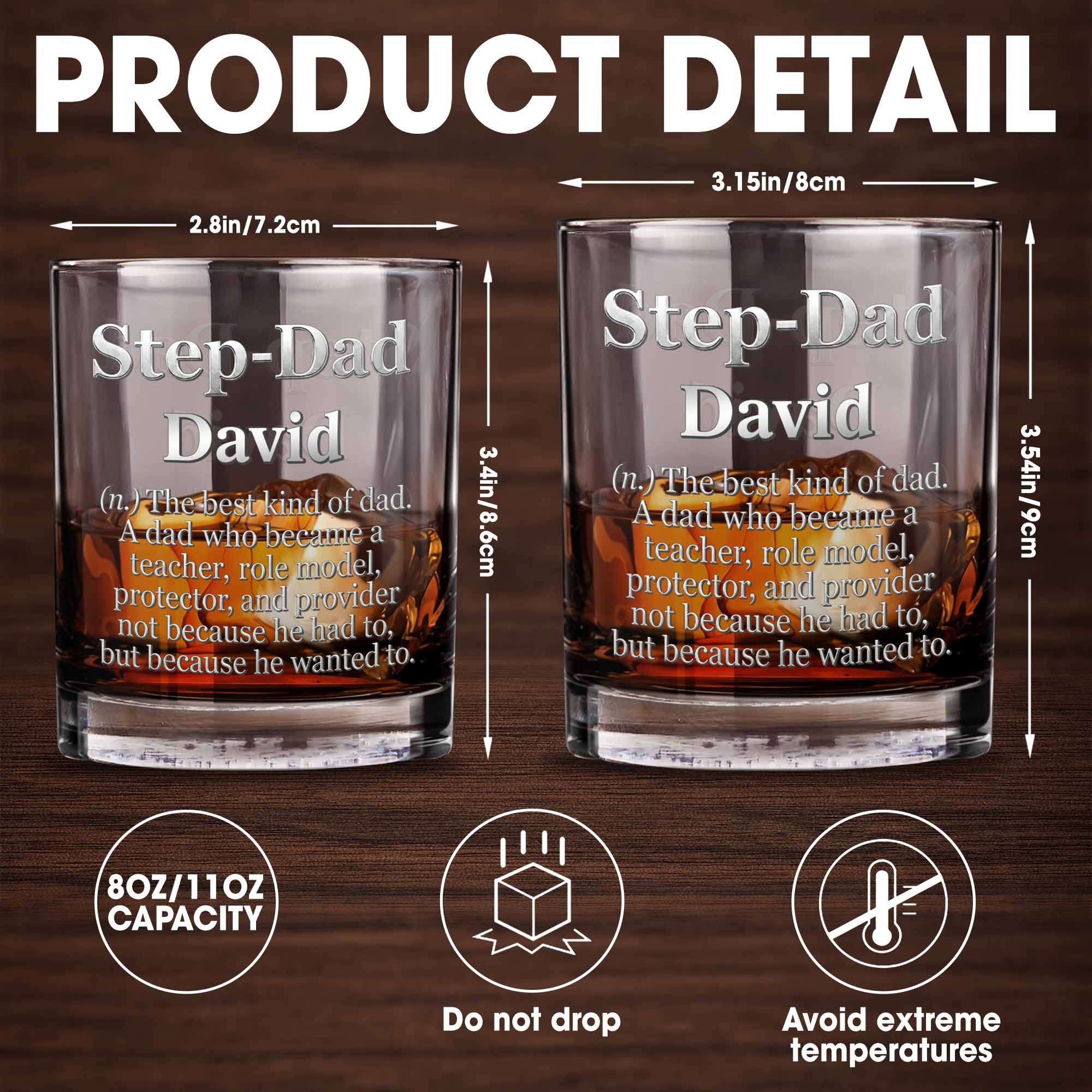 Personalized Custom Whiskey Glass for Step Dad Gift Idea