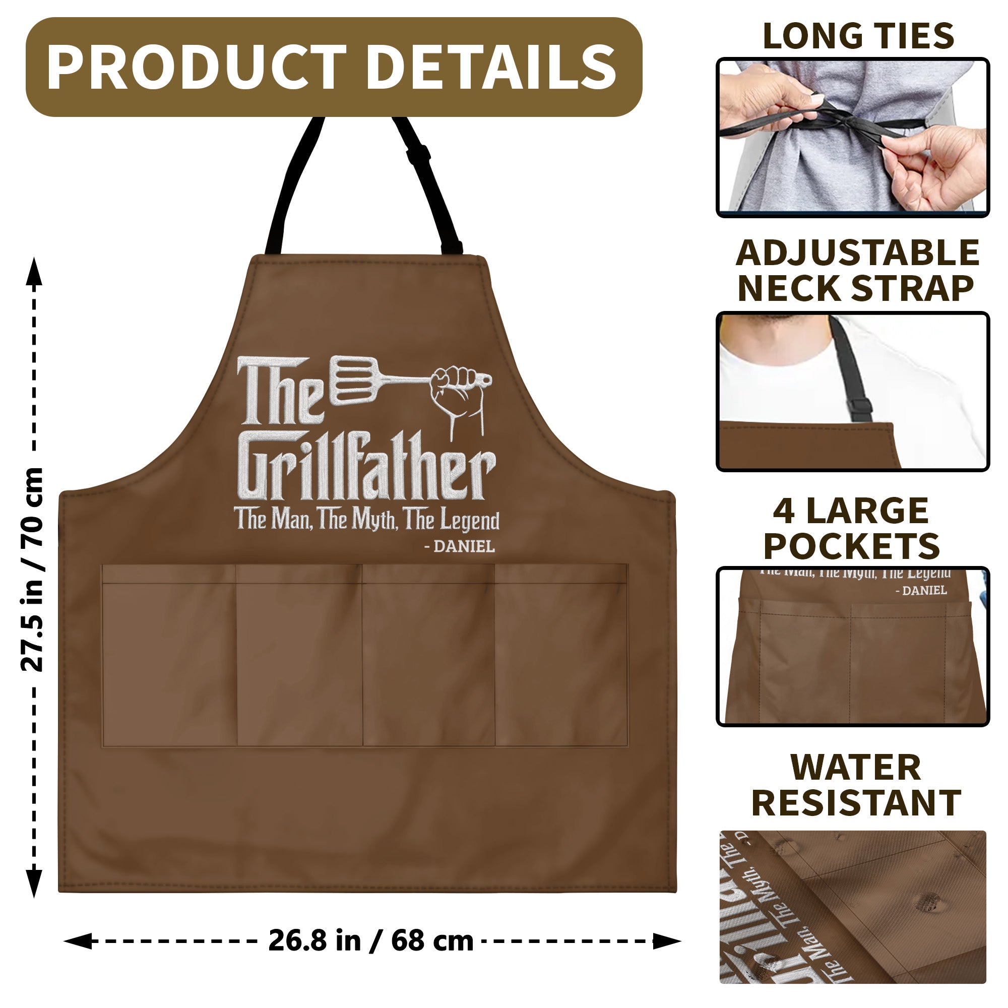 Personalized Grillfather Apron Custom Name Gift for Dad