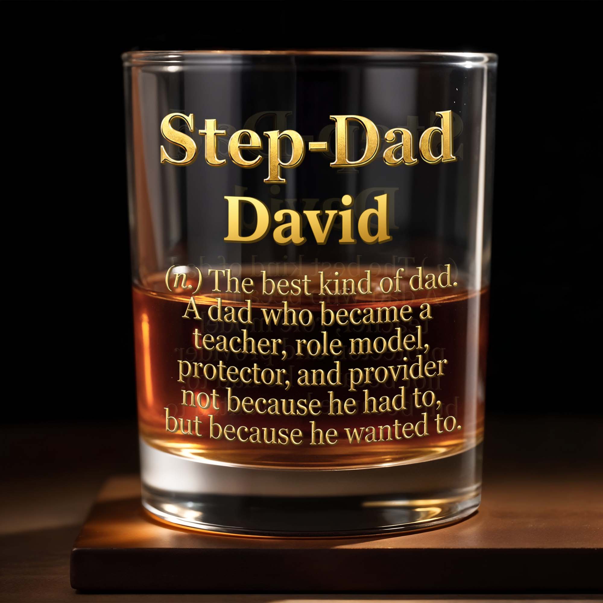 Personalized Custom Whiskey Glass Dual-Sided Gift for Step Dad