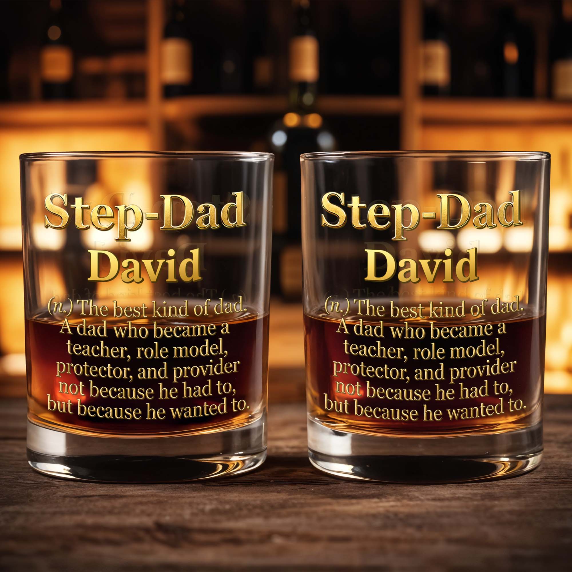 Personalized Custom Whiskey Glass Dual-Sided Gift for Step Dad