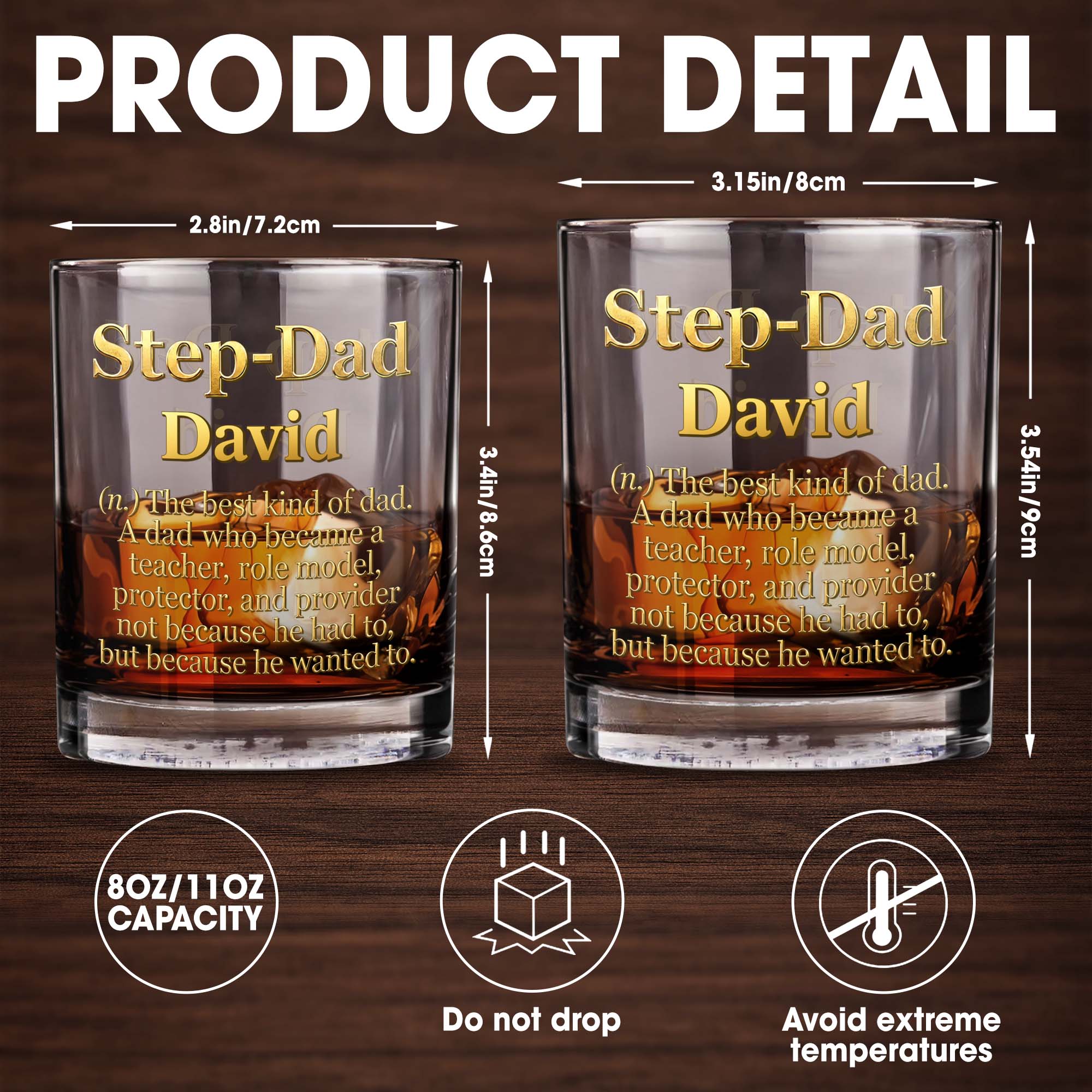 Personalized Custom Whiskey Glass Dual-Sided Gift for Step Dad