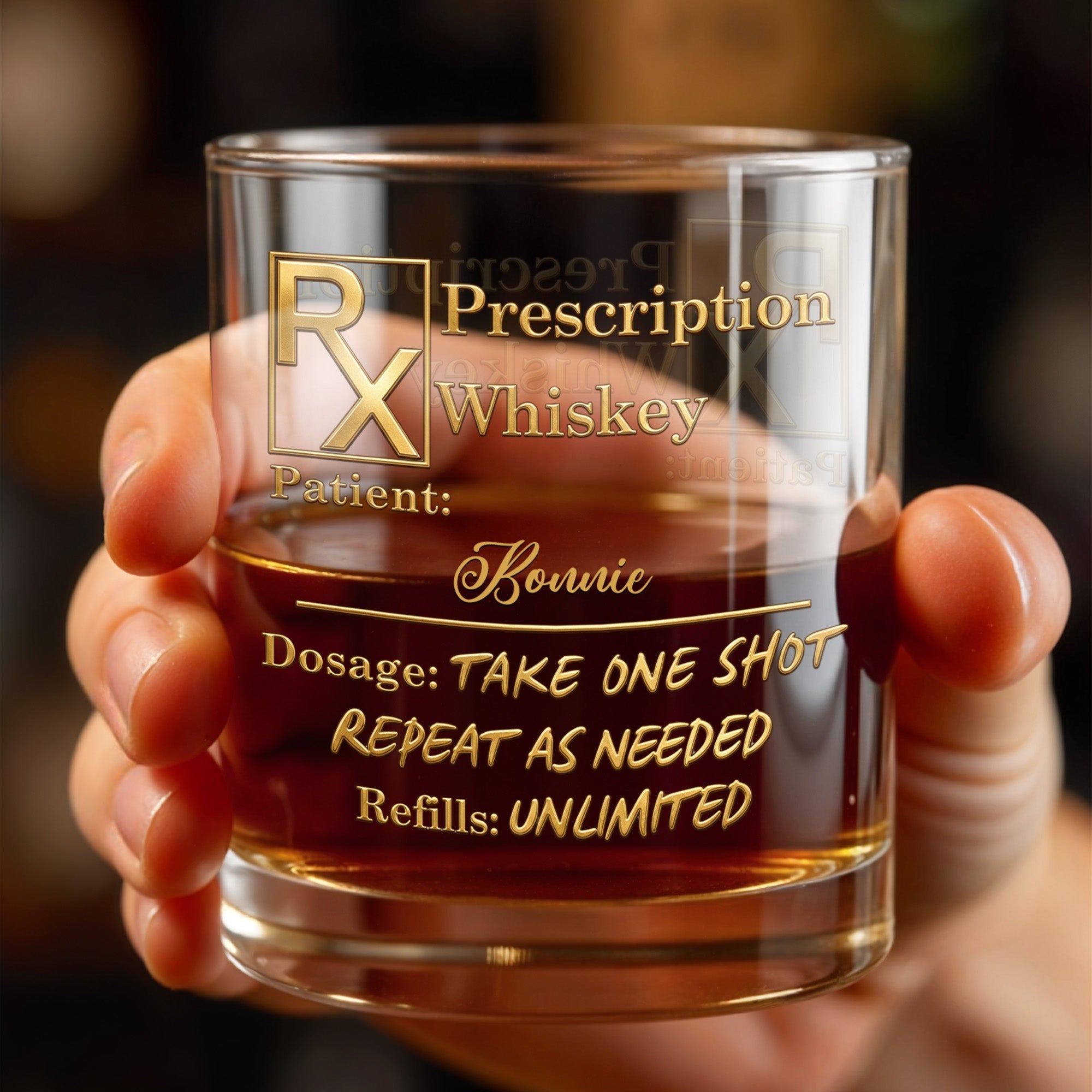Personalized Custom Whiskey Glass Gift for Dad with RX Symbol