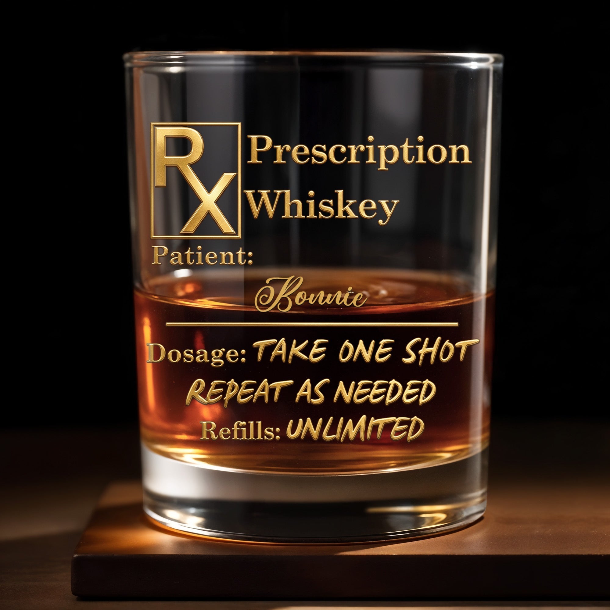 Personalized Custom Whiskey Glass Gift for Dad with RX Symbol