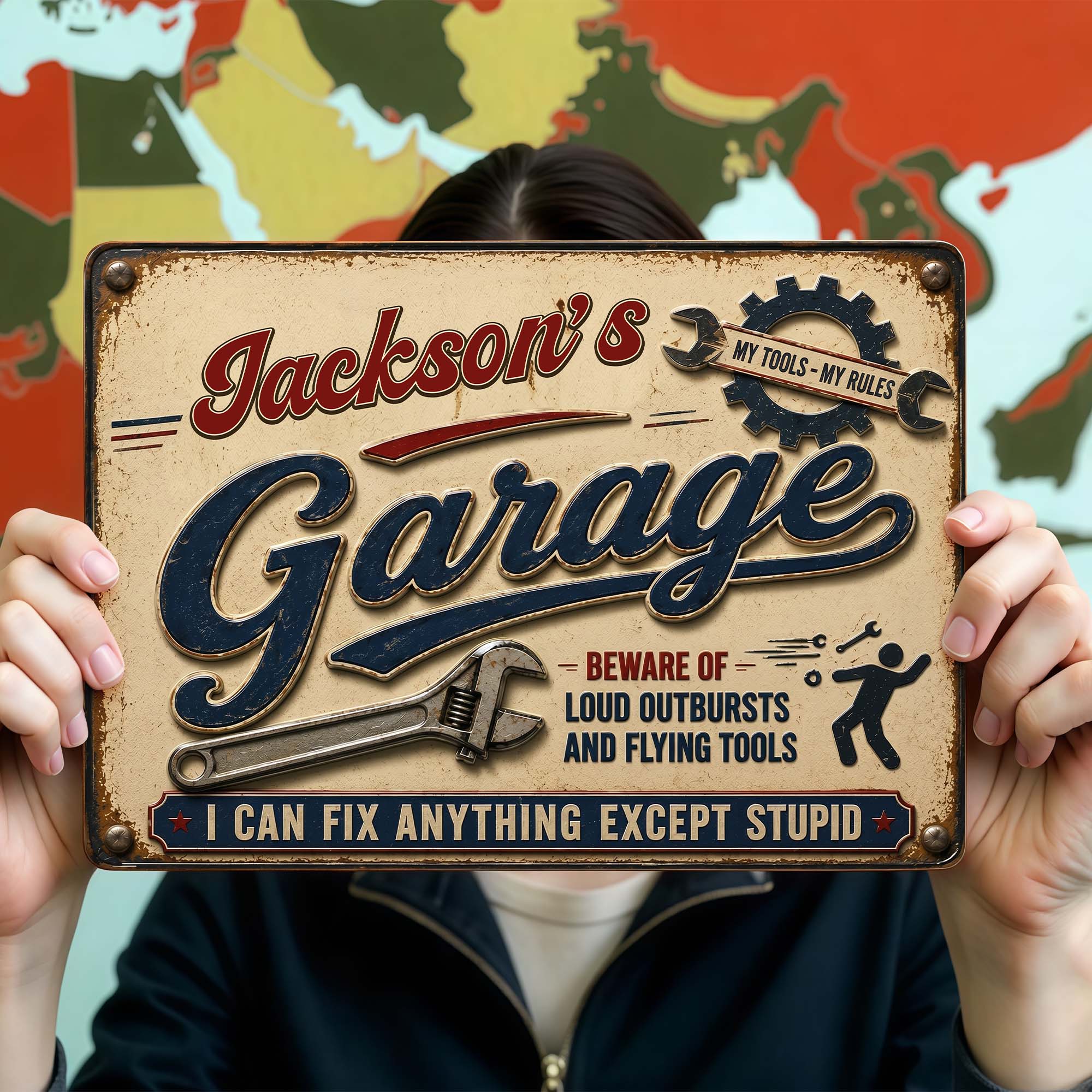 Personalized Garage Metal Sign Custom Name Gift for Dad