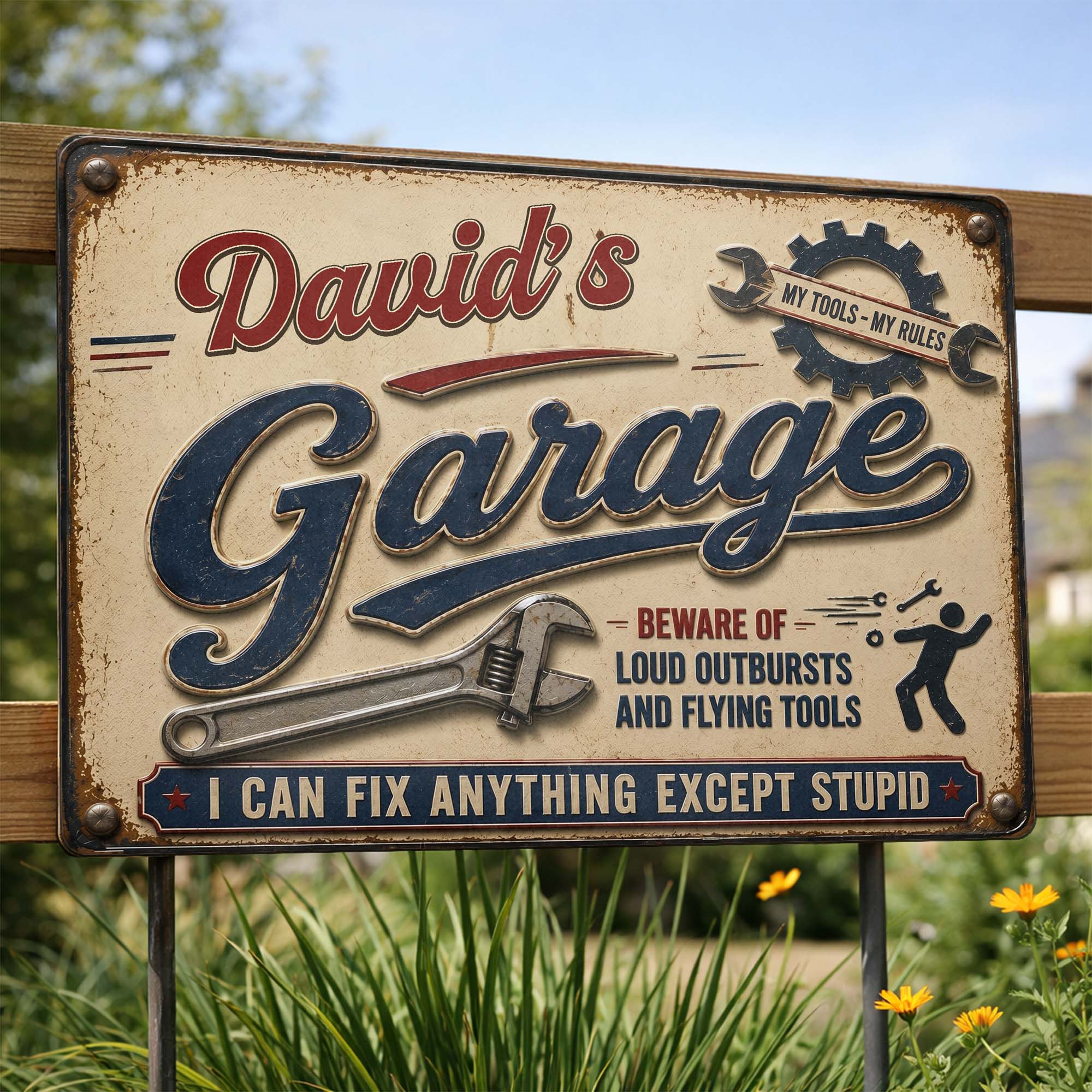 Personalized Garage Metal Sign Custom Name Gift for Dad