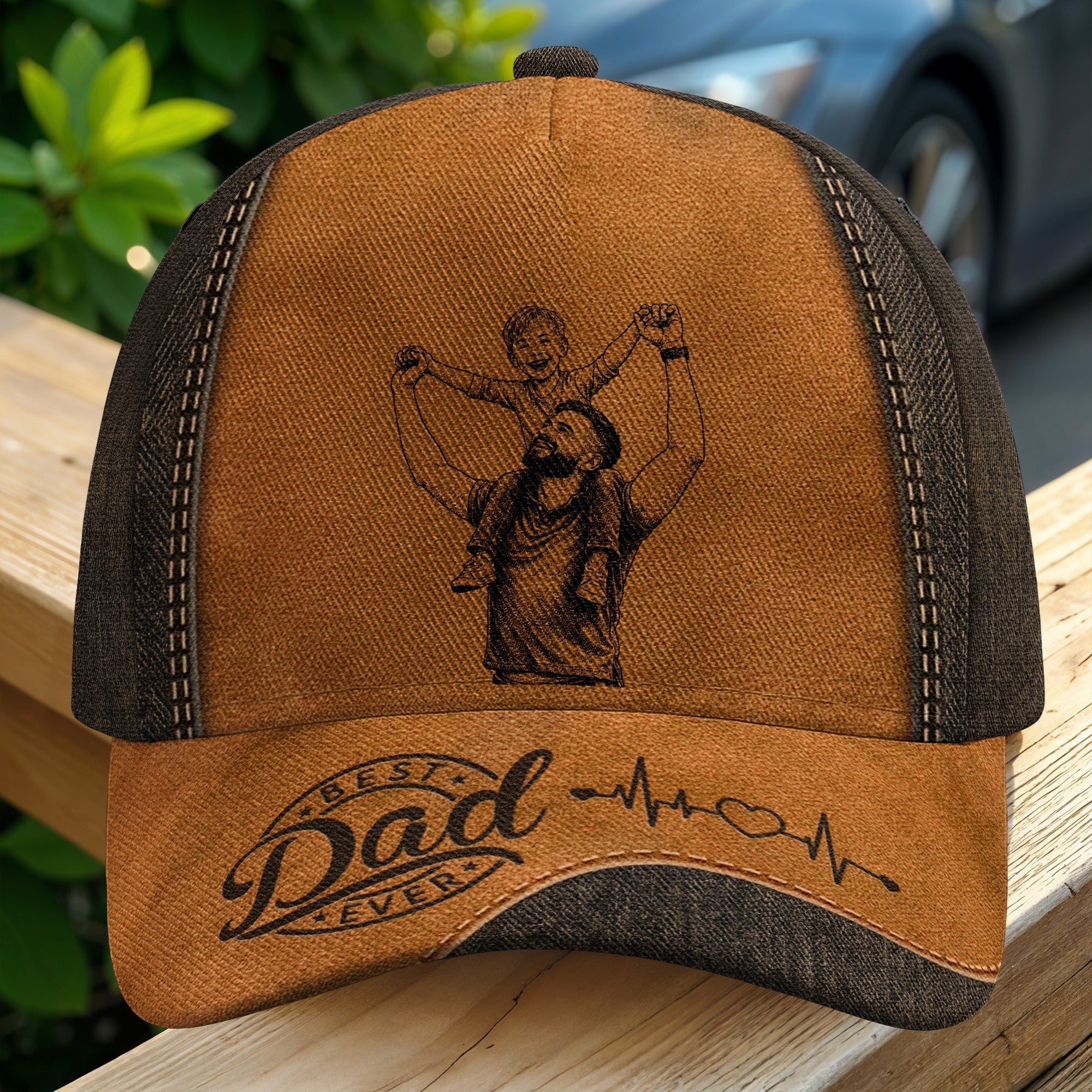 Personalized Classic Cap Best Dad Ever Heartbeat Gift for Dad