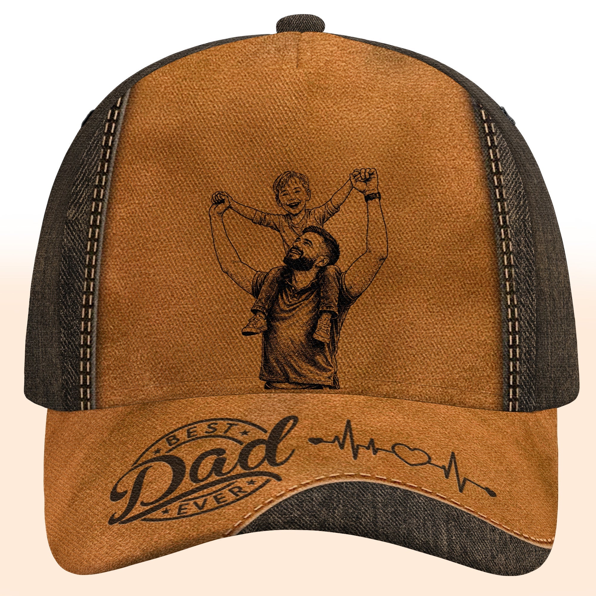 Personalized Classic Cap Best Dad Ever Heartbeat Gift for Dad