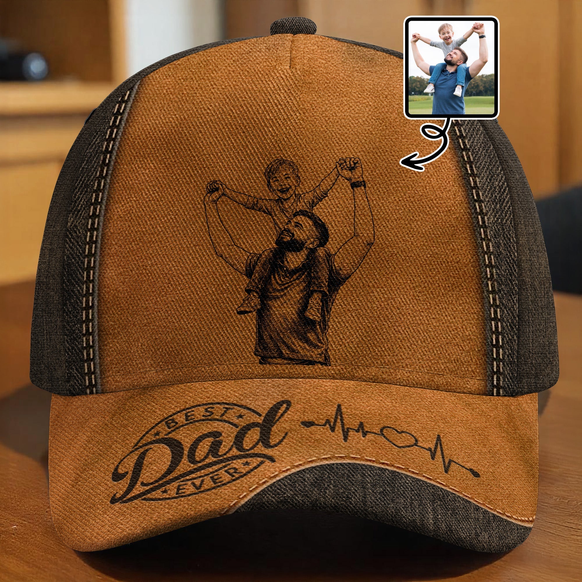 Personalized Classic Cap Best Dad Ever Heartbeat Gift for Dad